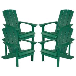 Emma + Oliver - 4 Pack Outdoor All-Weather Poly Resin Wood Adirondack Chairs - Green