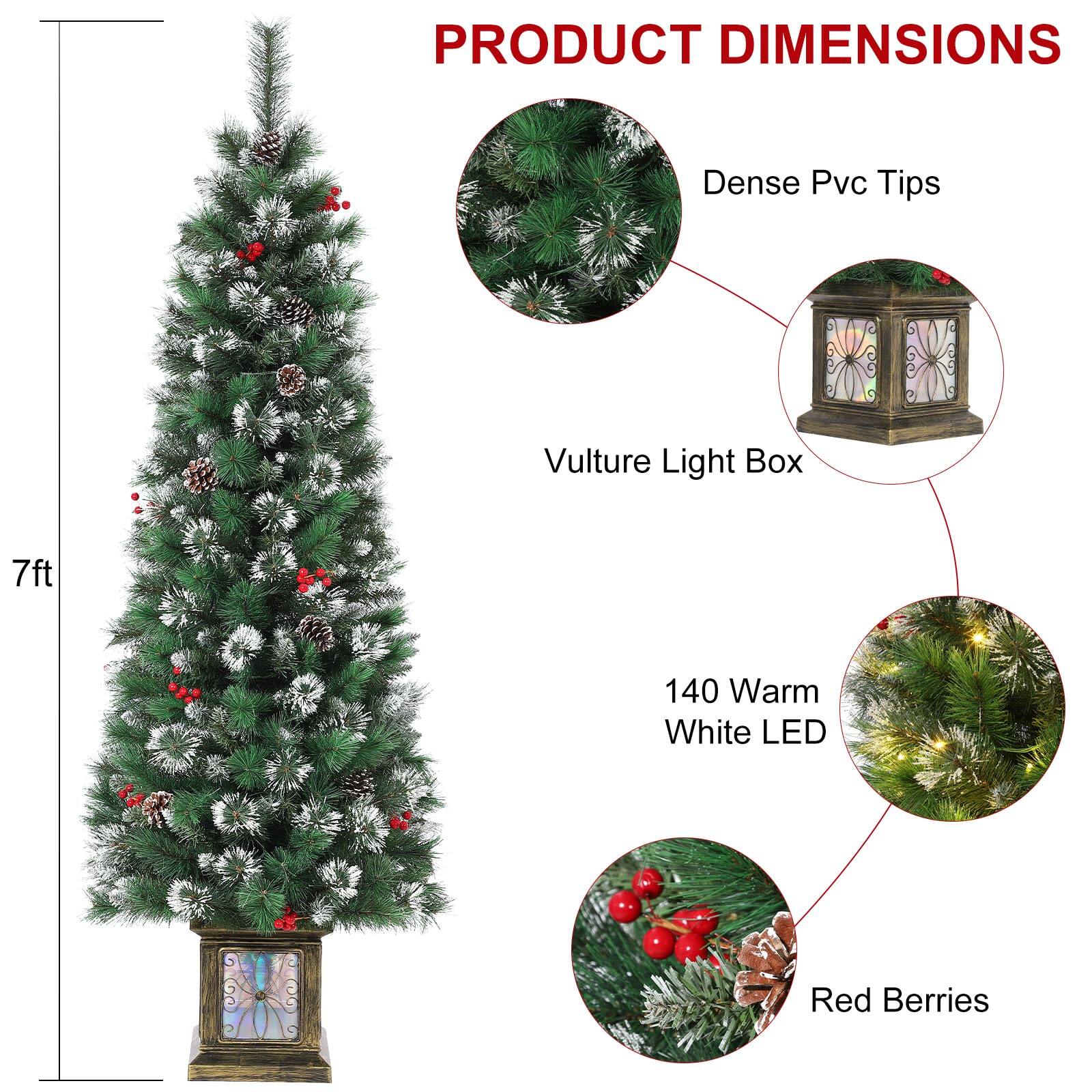 PRODUCT DIMENSIONS

- 7ft
- Dense Pvc Tips
- Vulture Light Box
- 140 Warm White LED
- Red Berries