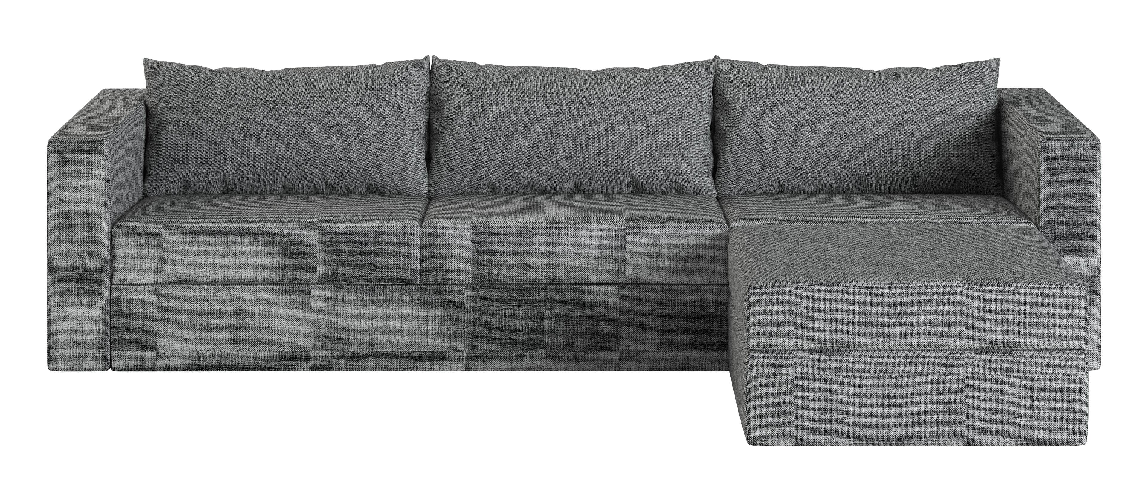 Front. Elephant in a Box - 3-Seat Fabric Long Chaise-ish Sofa - Gray.
