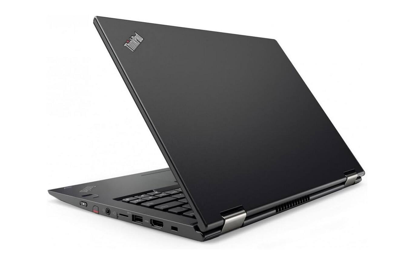 Back. Lenovo - ThinkPad X380 Yoga 2 in 1 laptop PC | Intel Core i7-8th Gen | 256GB NVMe | 16GB RAM | Backlit KB | 14"FHD Touch Screen. - Black.