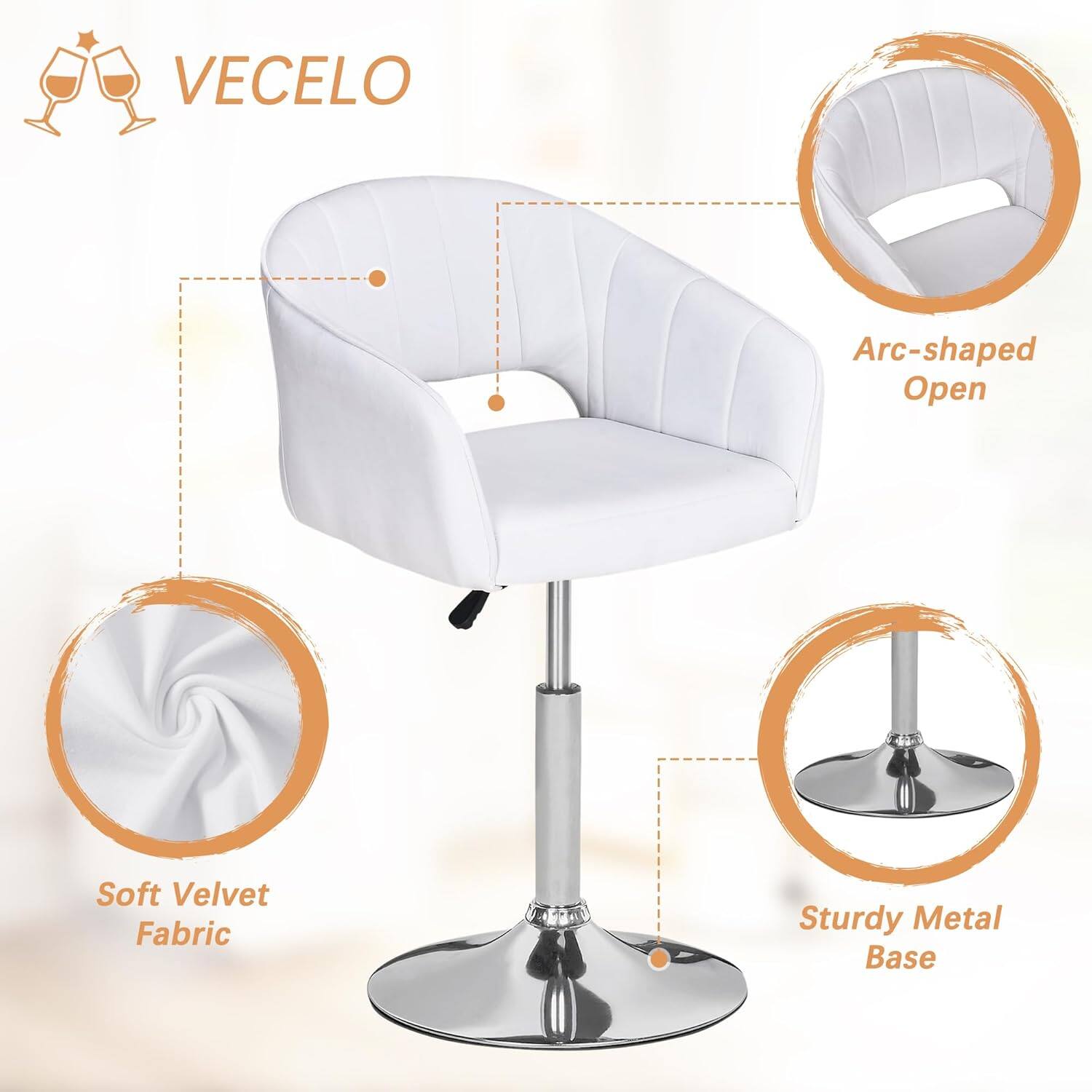 VECELO

- Arc-shaped Open
- Soft Velvet Fabric
- Sturdy Metal Base