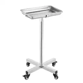 VEVOR - Mayo Stand, Stainless Steel Mayo Tray, Load Capacity up to 35 lbs, Adjustable Height 25.2"-39.8", Medical Tray on Wheels - Silver