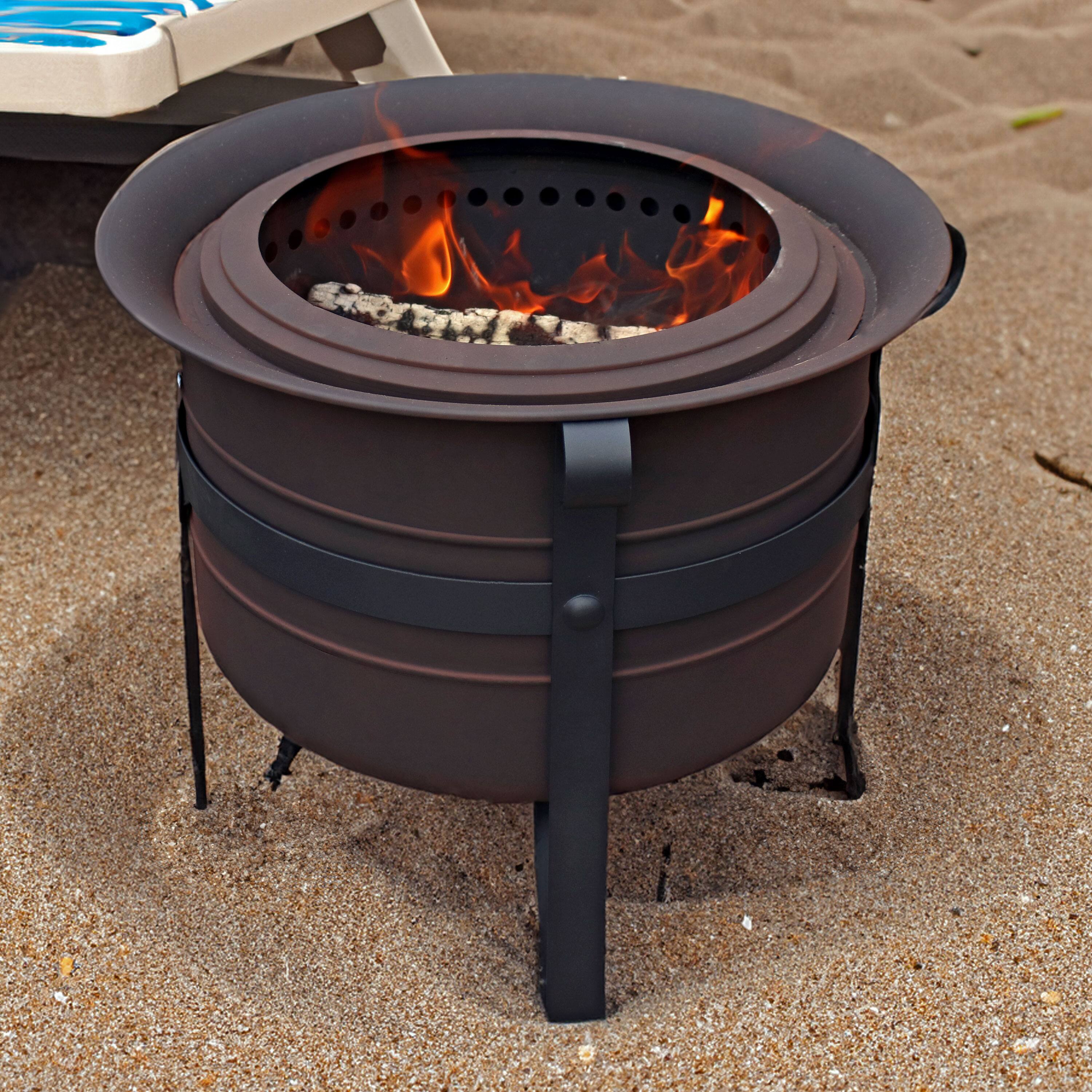 Alt View 1. Sunnydaze - Steel Cauldron-Style Smokeless Fire Pit with Poker - Bronze.