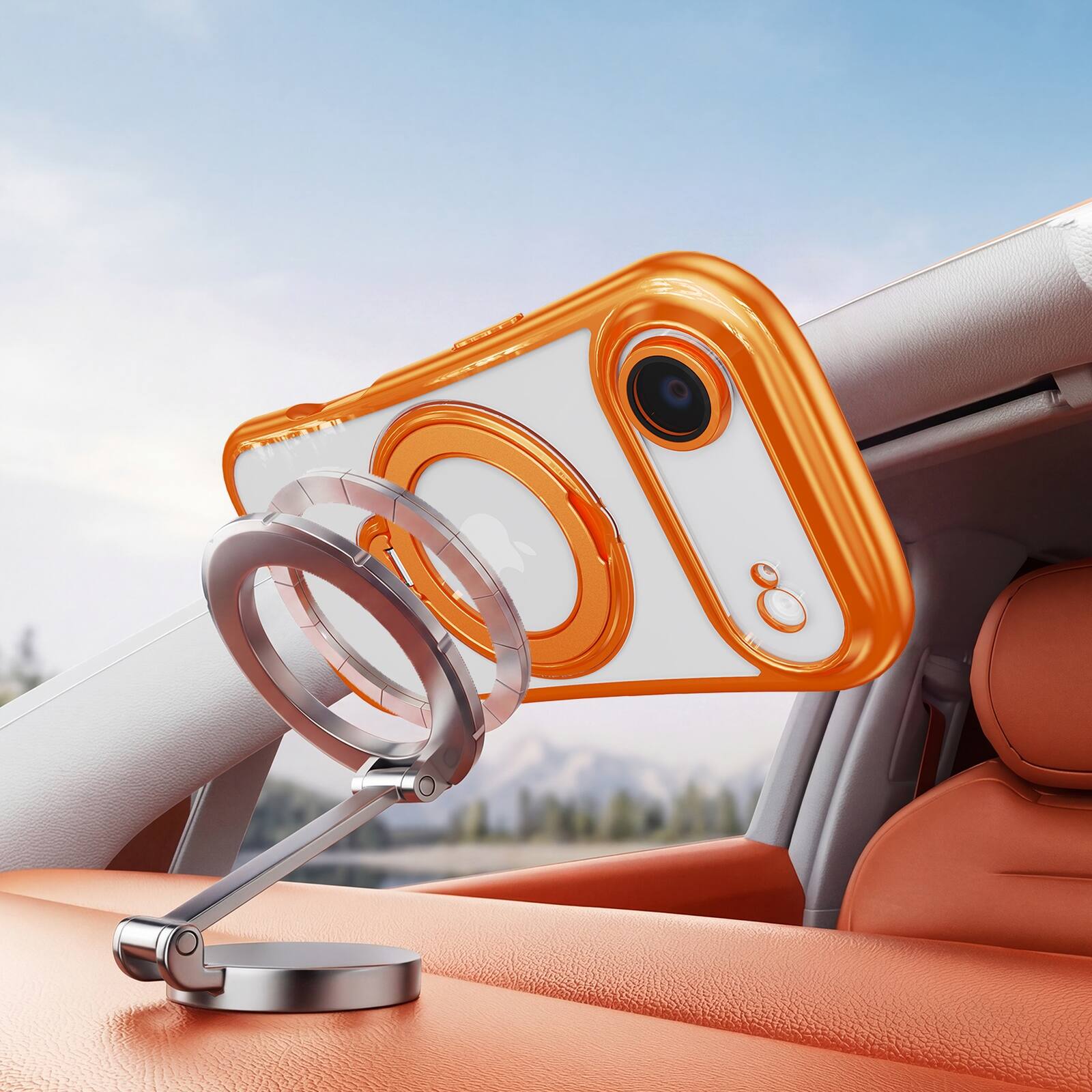Alt View 4. Dteck - Magnetic Case for Apple iPhone Air with 360 Ring Stand and Strap, Shockproof TPU Phone Cover Built-in Lens Protector - Orange.