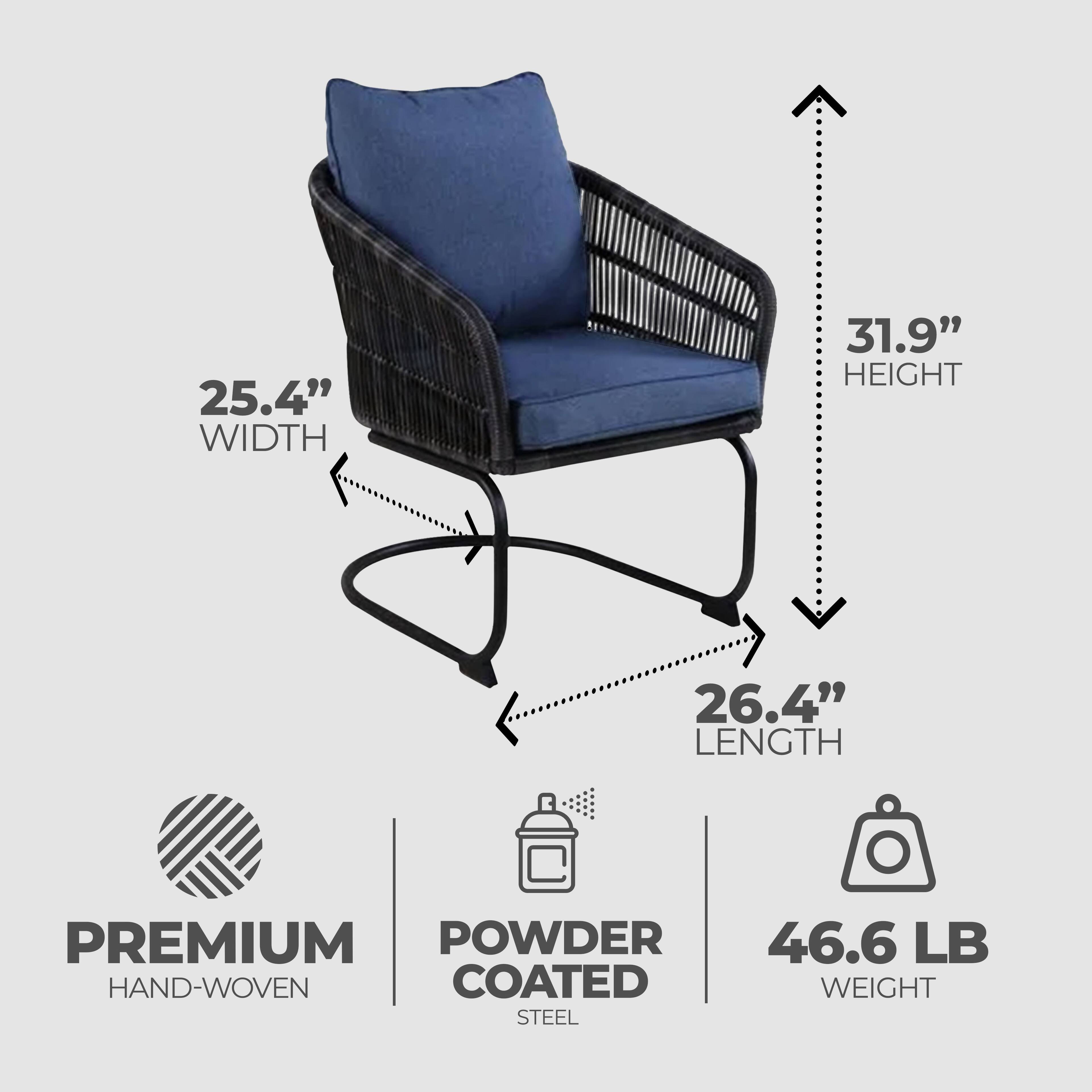 25.4" WIDTH  
31.9" HEIGHT  
26.4" LENGTH  
PREMIUM HAND-WOVEN  
POWDER COATED STEEL  
46.6 LB WEIGHT