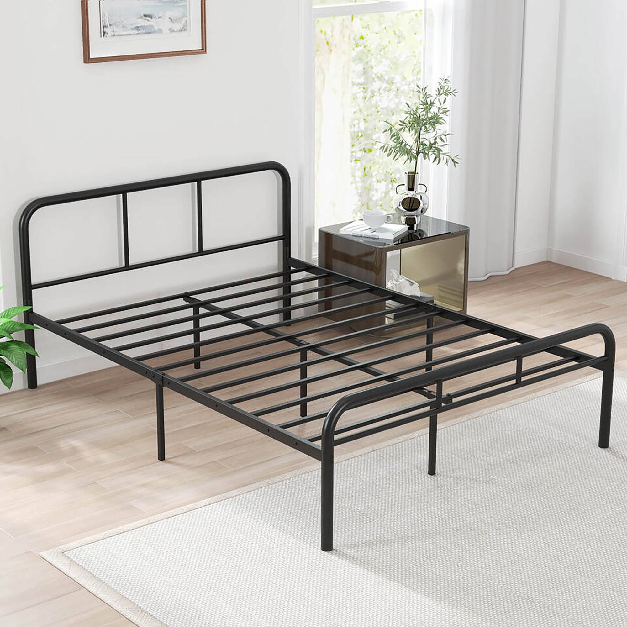 Alt View 3. Gymax - Gymax Full Size Bed Frame Metal Platform Bed Base w/ Headboard & Footboard Black - Black.