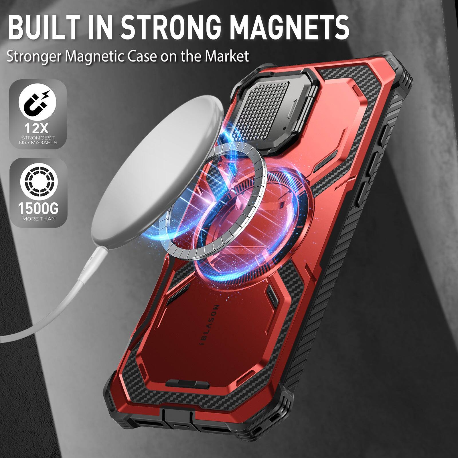 BUILT IN STRONG MAGNETS  
Stronger Magnetic Case on the Market  

12X STRONGEST N55 MAGNETS  
1500G MORE THAN IBLASON