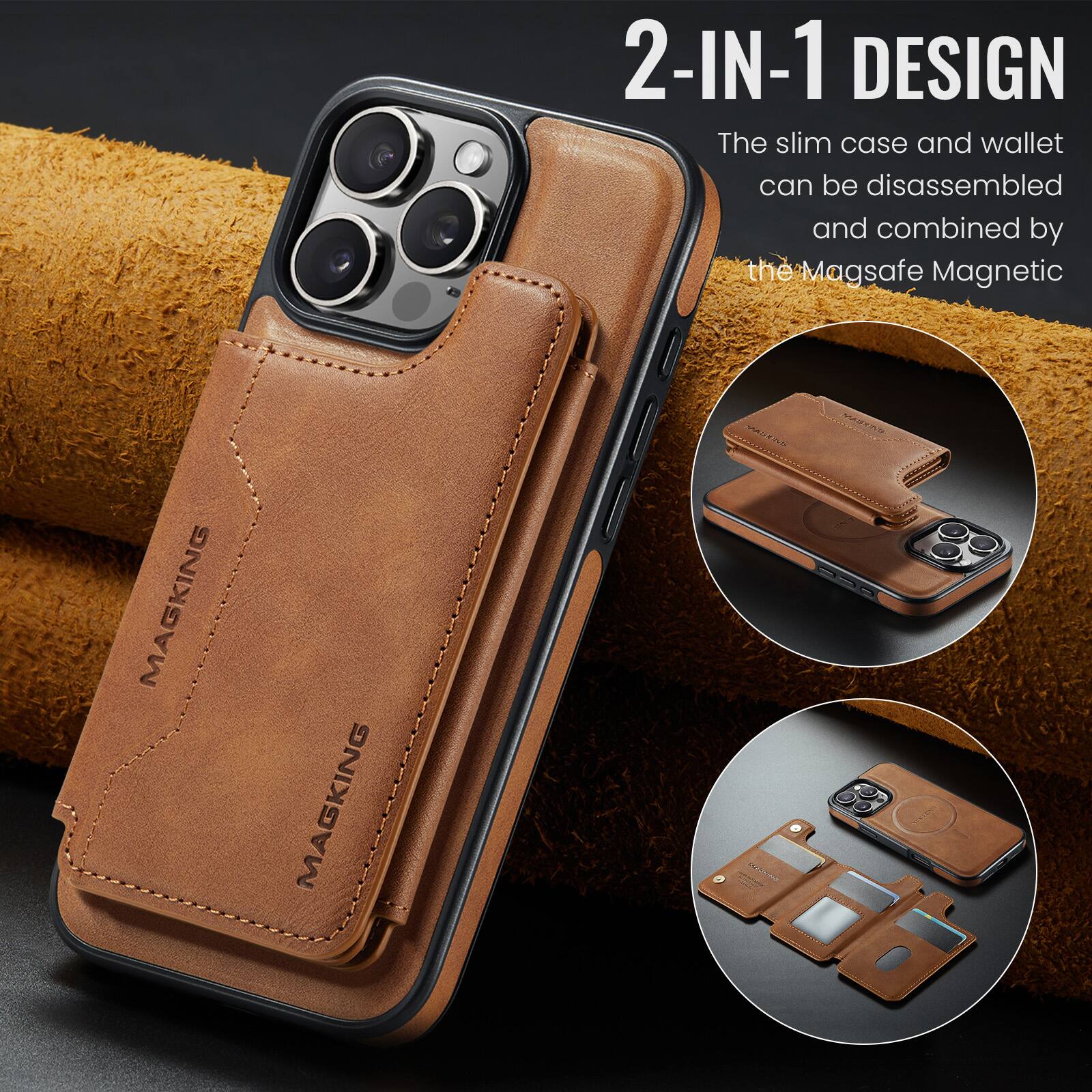 2-IN-1 DESIGN  
The slim case and wallet can be disassembled and combined by the Magsafe Magnetic