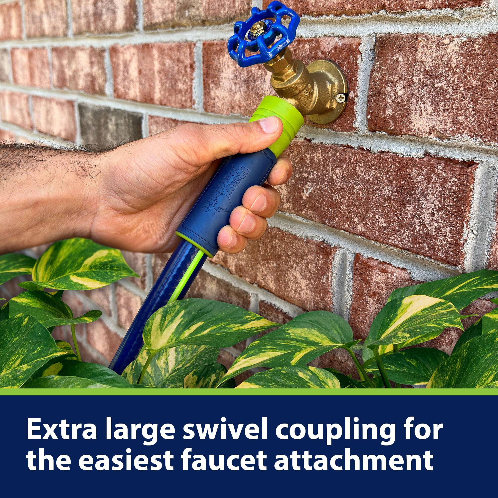 Extra large swivel coupling for the easiest faucet attachment