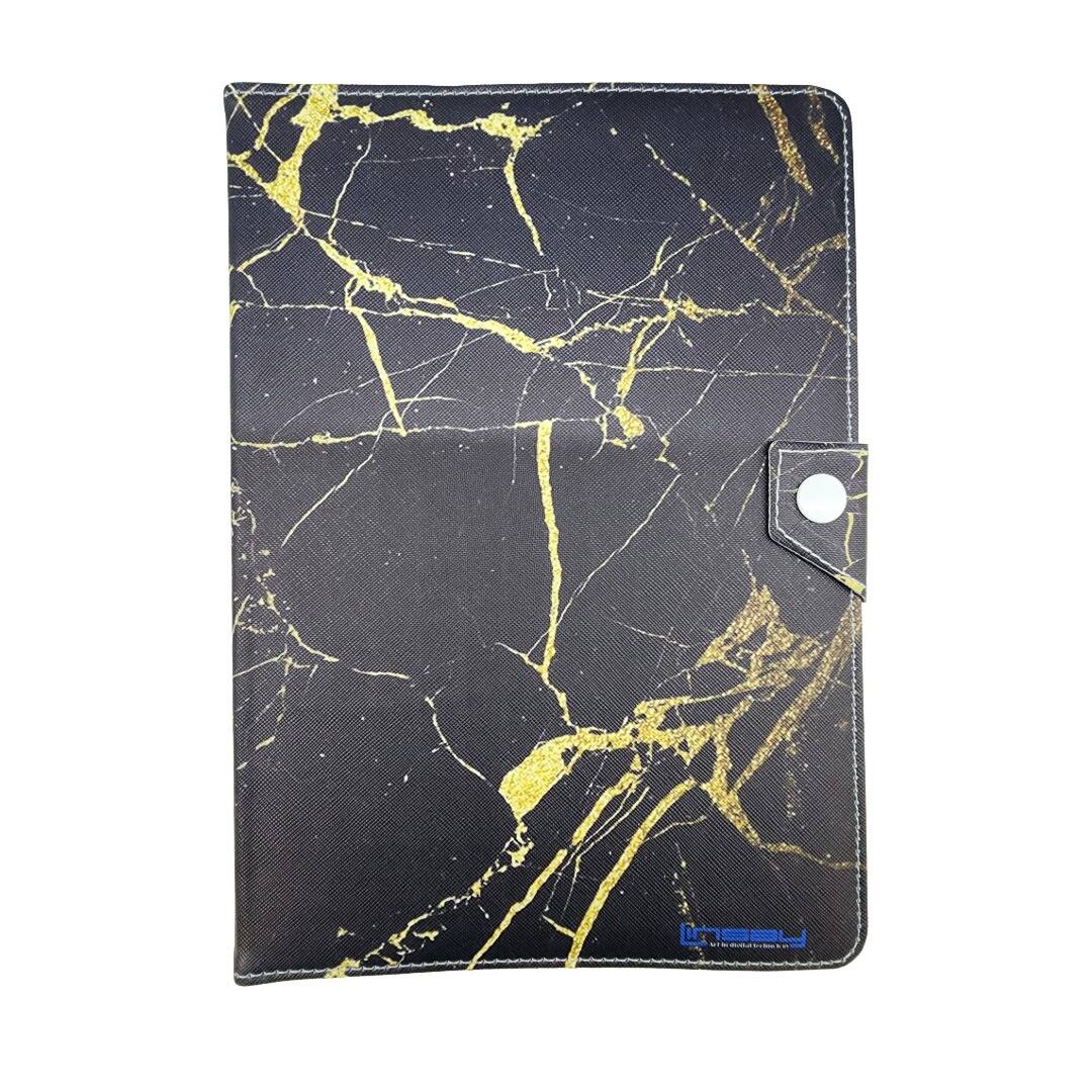 Back. LINSAY - 10.1"Octa Core 256GB Storage Android 15 Tablet with Black and Golden Marble Case - Black.