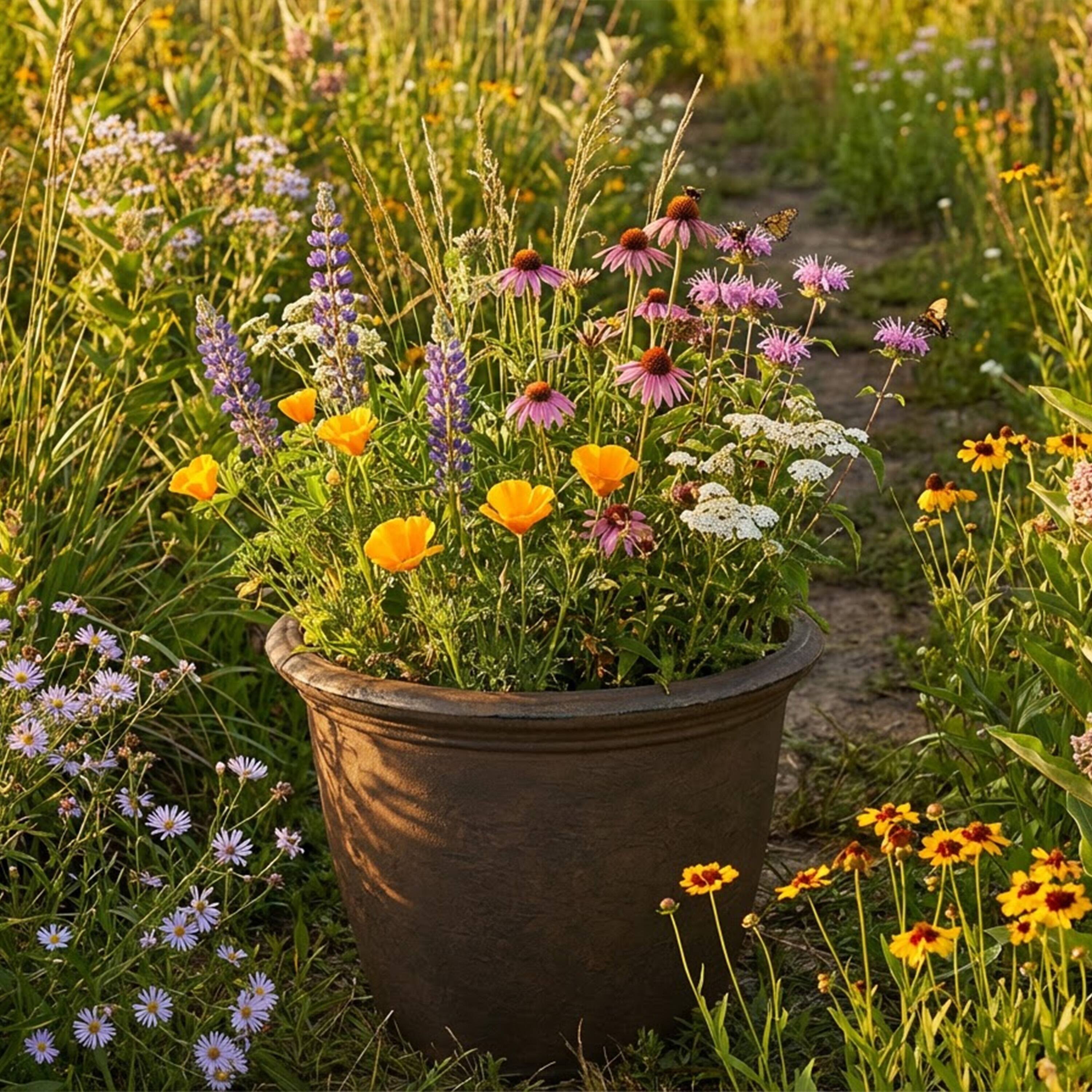 Alt View 9. Sunnydaze - 20 in Anjelica Dual-Wall Polyresin Planter - Rust.