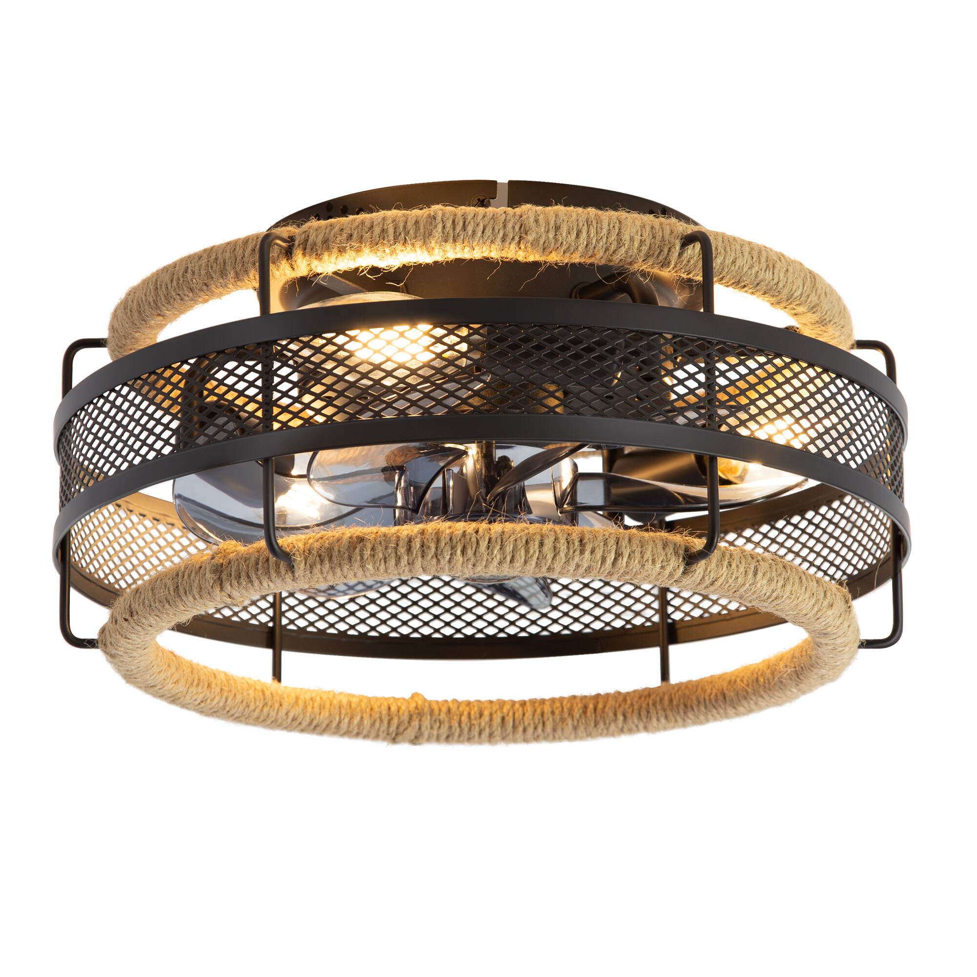 Angle. Breezary - 12.5-Inch Indoor Enclosed Caged Ceiling Fan with 7 ABS Blades, DC Motor, 6-Speed Remote Control with Timer - Matte Black.