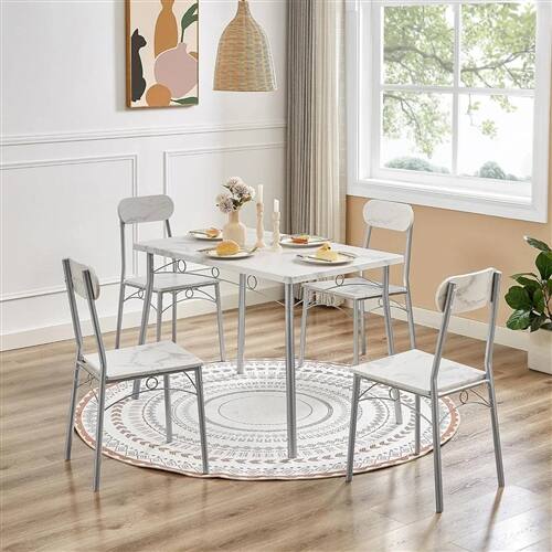 Angle. SlickBlue - Stylish 5-Piece Dining Set with Wood-Top Table and Matching Chairs - White.