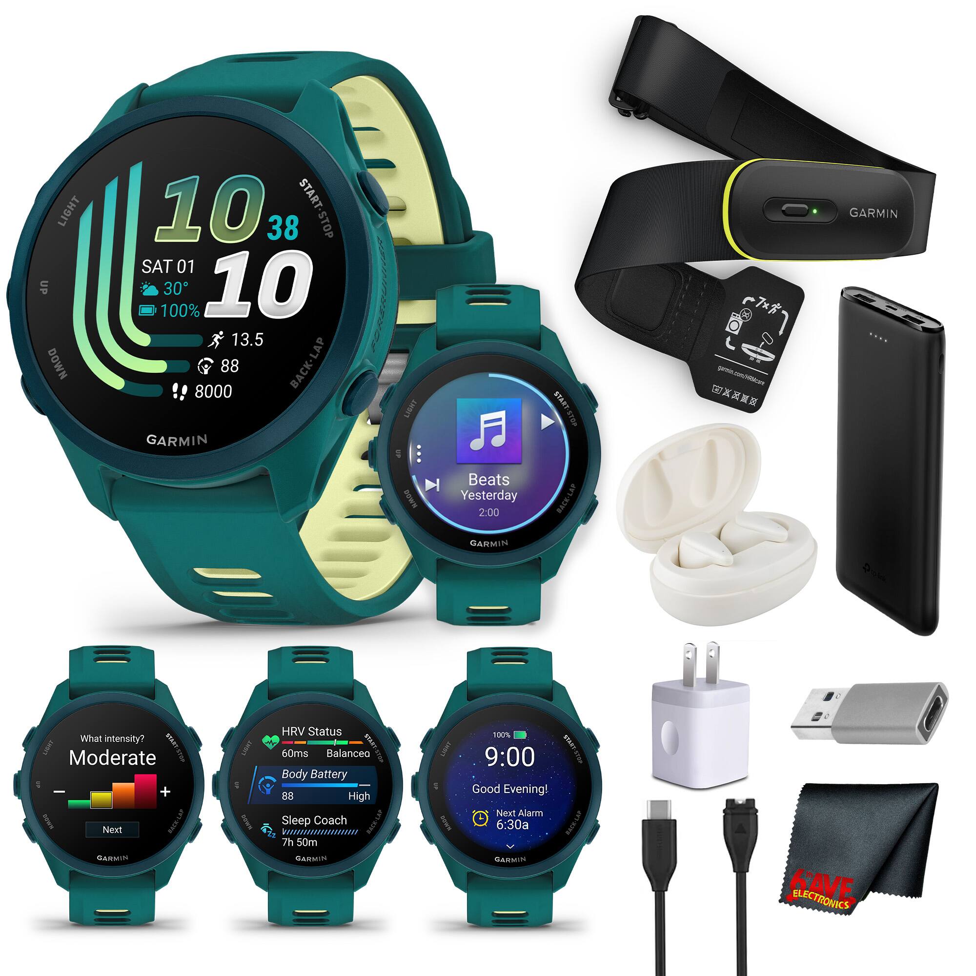 LIGHT DOWN 10 START 38 STOP SAT 01 100% 30 10 13.5 88 BACK-LAP 8000 GARMIN LIBNT wT-LEN 7x X GARMIN .... Bwa Beats Yesterday 2:00 BACK-LAP GARMIN De What intensity? LETEN Moderate + Next SARNN seS! I HRV Status I 60ms Balanceo Body Battery BE High Sleep Coach S 7h 50m GARMIN 100% MAET 9:00 Good Evening! Next Alar 6:30a GARMIN KAVE ELECTRONICS