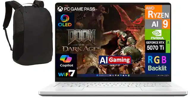 PC GAME PASS
AMD RYZEN AI 9
OLED
REPUBLIC OF GAMERS
DOOM THE DARK AGES
NVIDIA GEFORCE RTX 5070 Ti
AI Gaming
RGB Backlit
Copilot
WiFi 7
ROG ZEPHYRUS