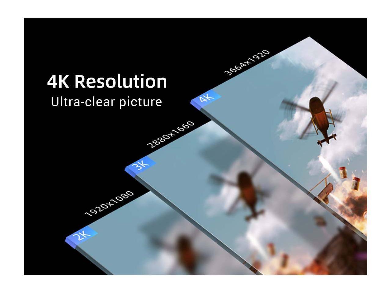 3664x1920 4K Resolution Ultra-clear picture  
4K  
2880x1660 3K  
1920x1080 2K