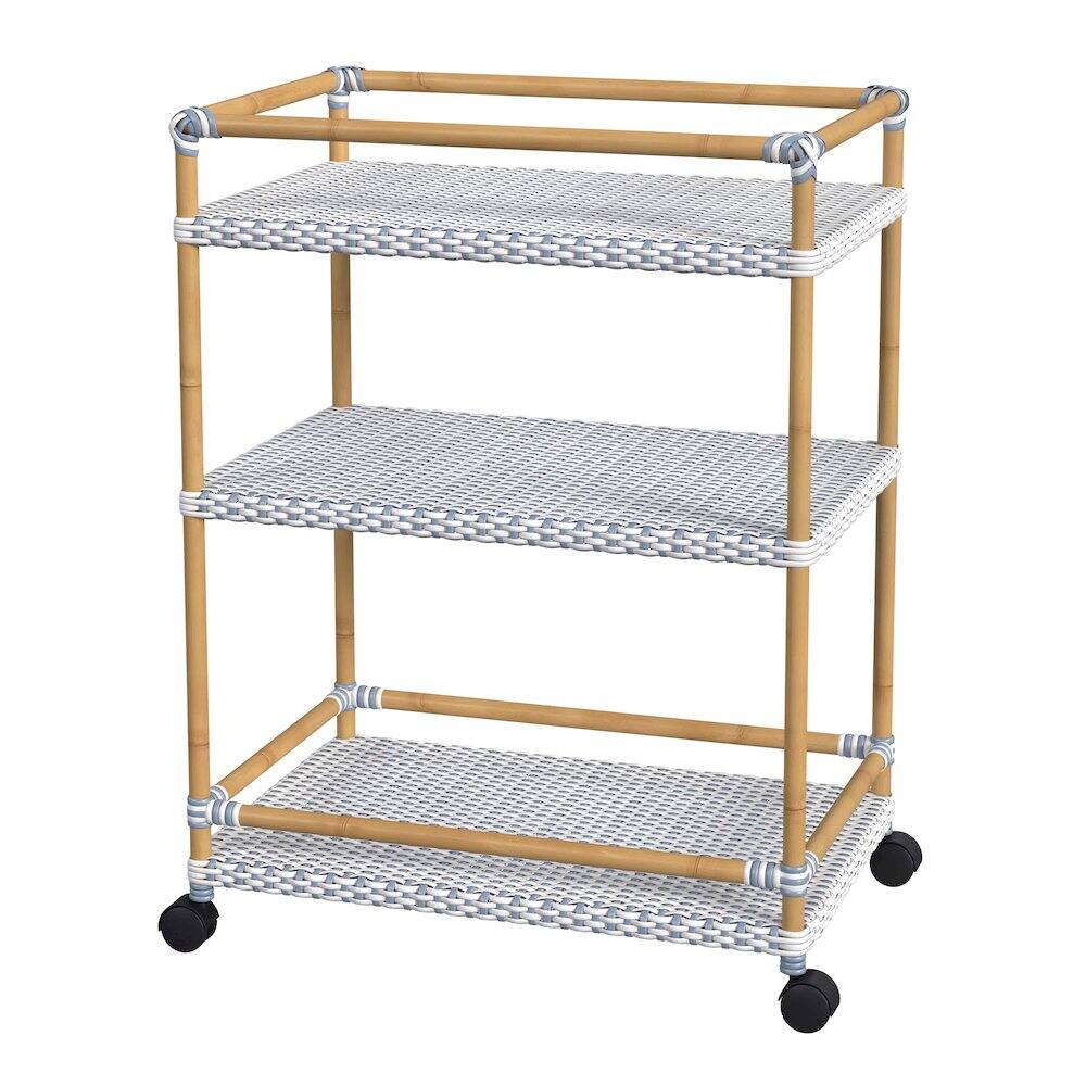 Back. Butler Specialty - Tobias 24 in. W Outdoor Rattan and Metal 3 Tier Bar Cart - Baby Blue.
