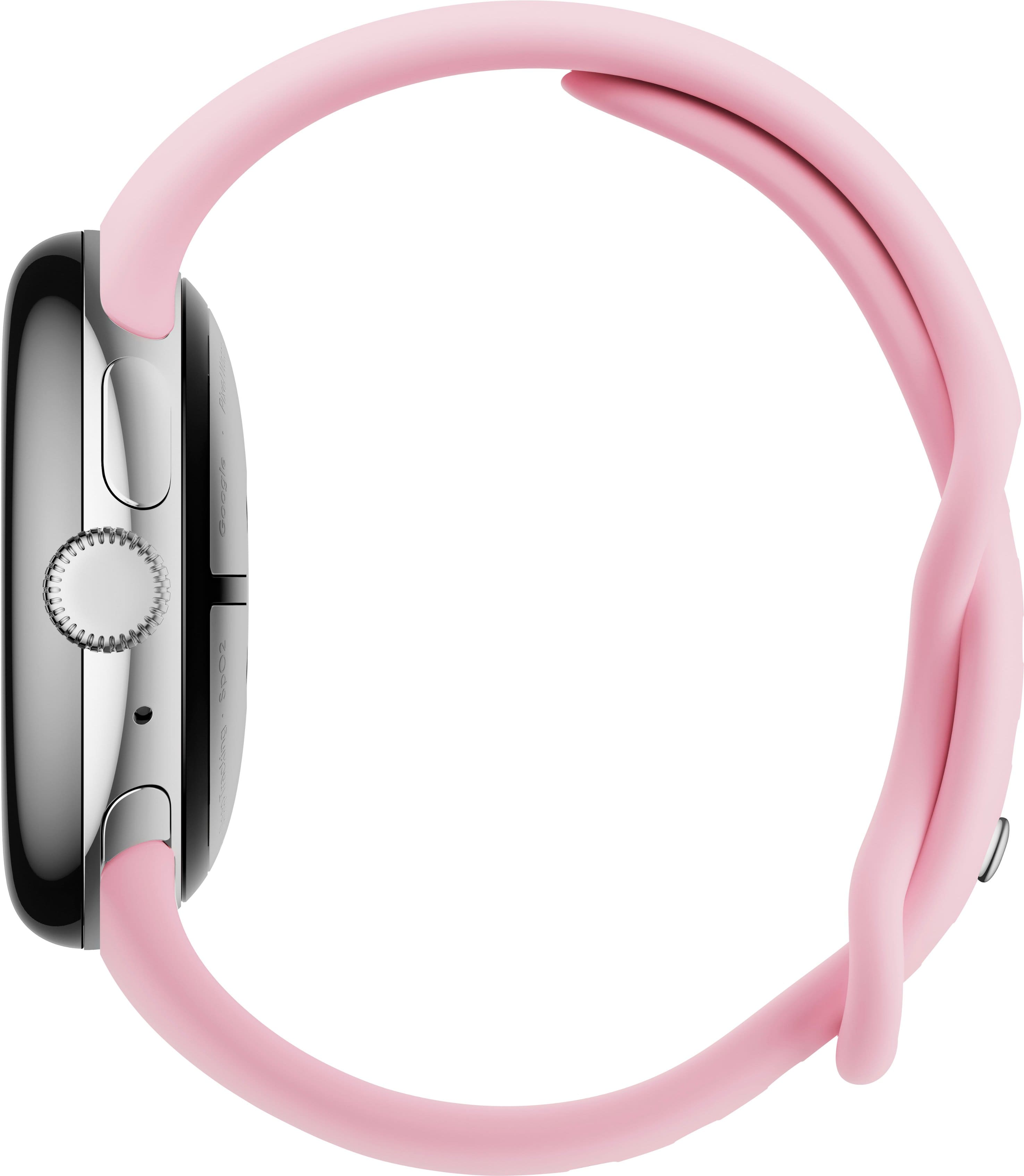 Left. Google - Pixel Watch 3 (41mm) Smartwatch with Rose Quartz Band - Wi-Fi - Polished Silver.