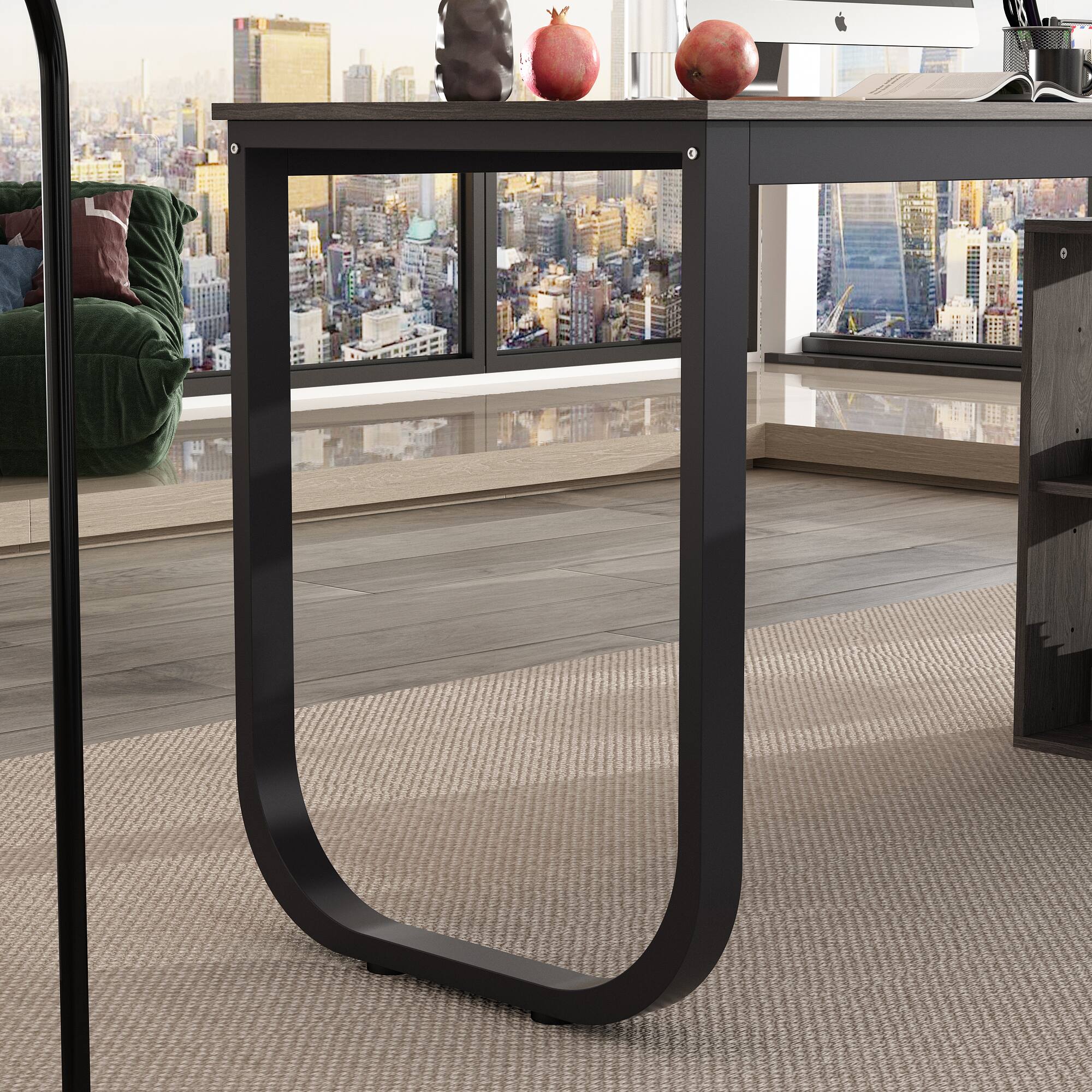 Alt View 5. FUFU & GAGA - FUFU&GAGA L - Shaped Office Desk with Storage - Modern Workstation for Home & Office - Gray.