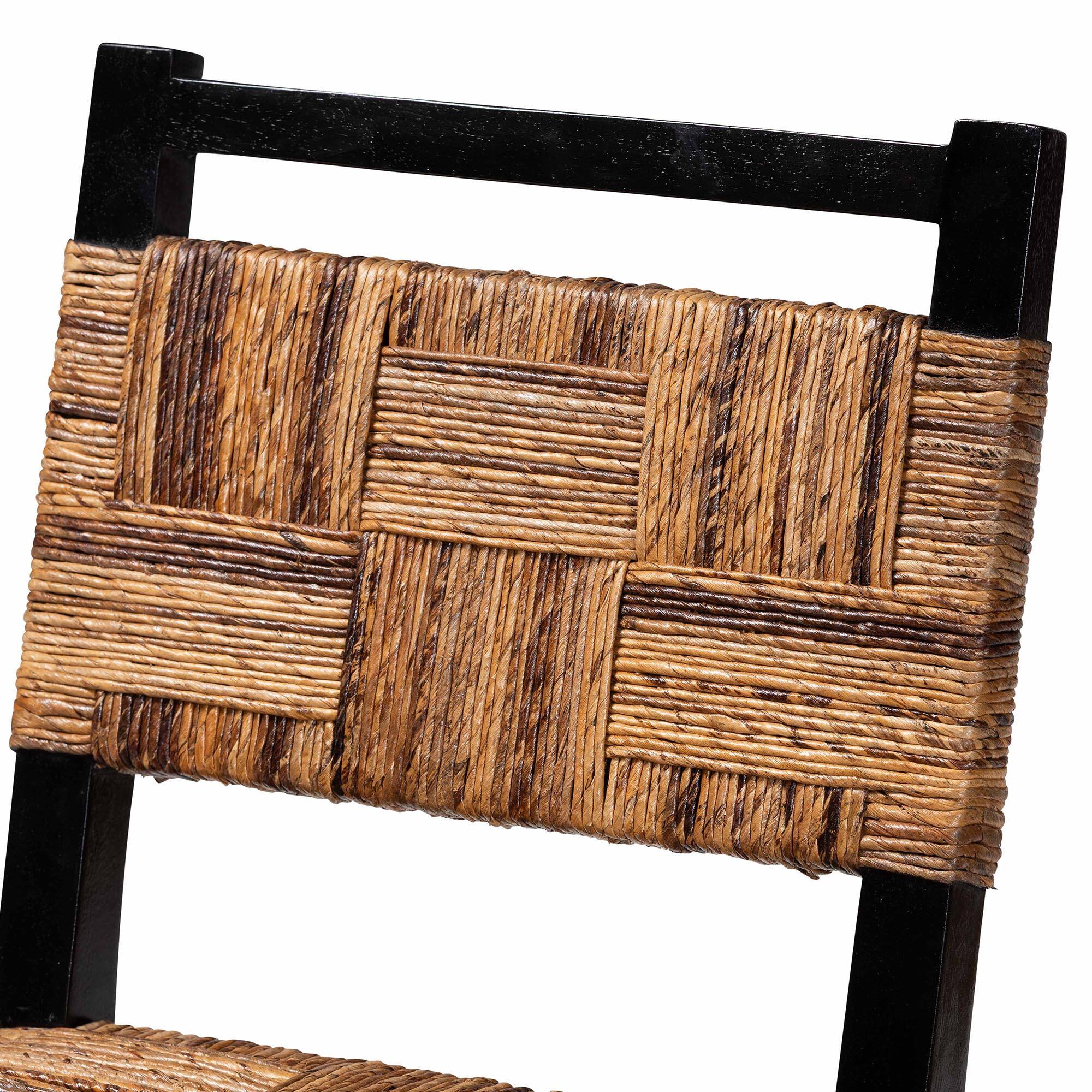 Back. bali & pari - Raniya Seagrass Counter Stool Set of 2 - Solid Mango Wood Frame with Woven Seat and Backrest, Rustic Boho Style - Natural Brown/Black.