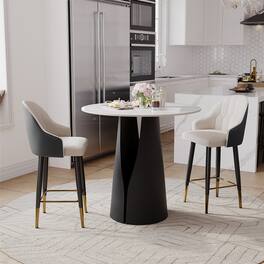 POVISON - 24" Modern Counter Stools Set of 2, Leather Bar Stools with Backs, Upholstered Bar Stools, Beige Bar Stools, Black - Black PU Leather