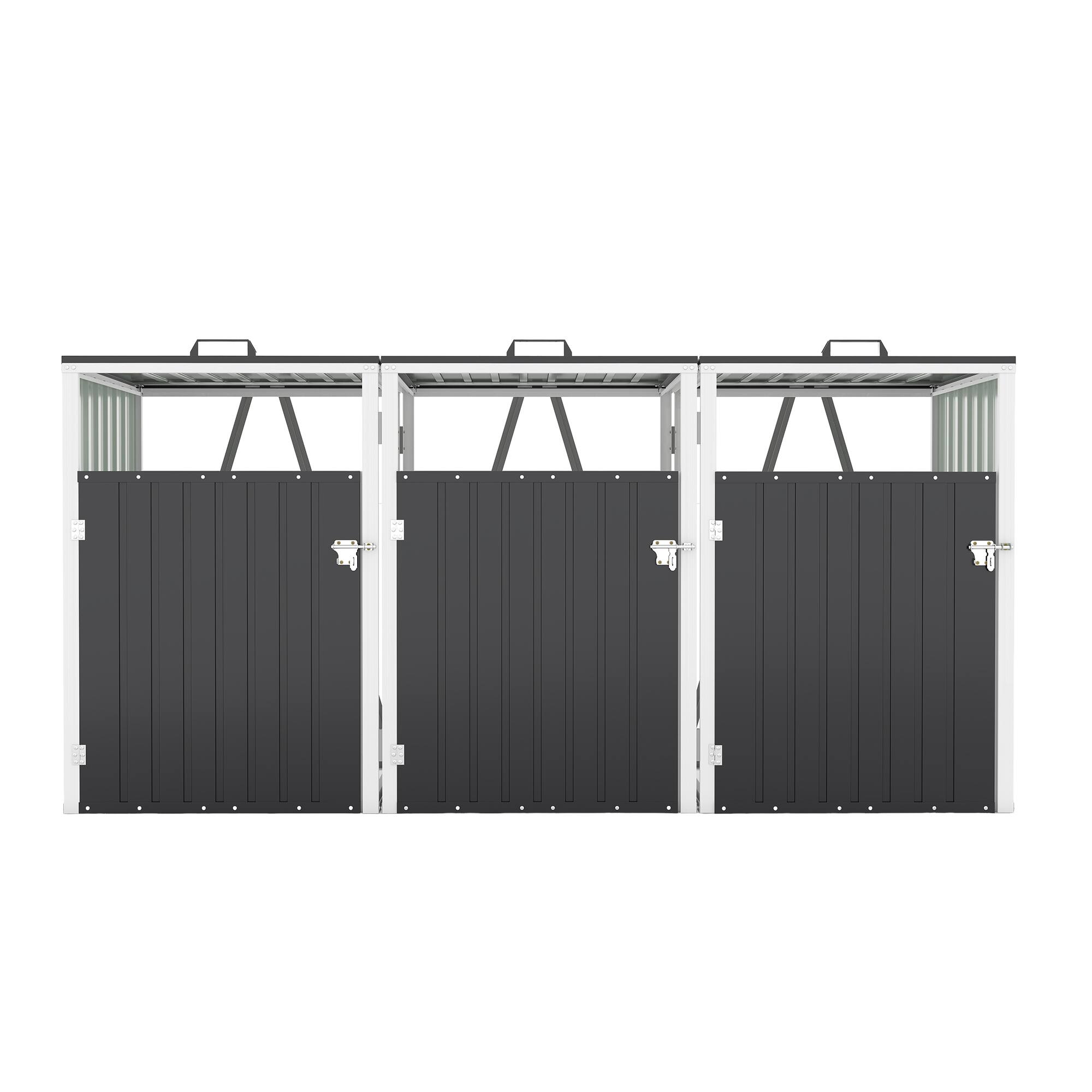 Front. Mondawe - 3 Trash Garbage Bin Shed Stores with Pneumatic Support Rod,Lockable Doors & Waterproof Lid Chain - Dark Gray.