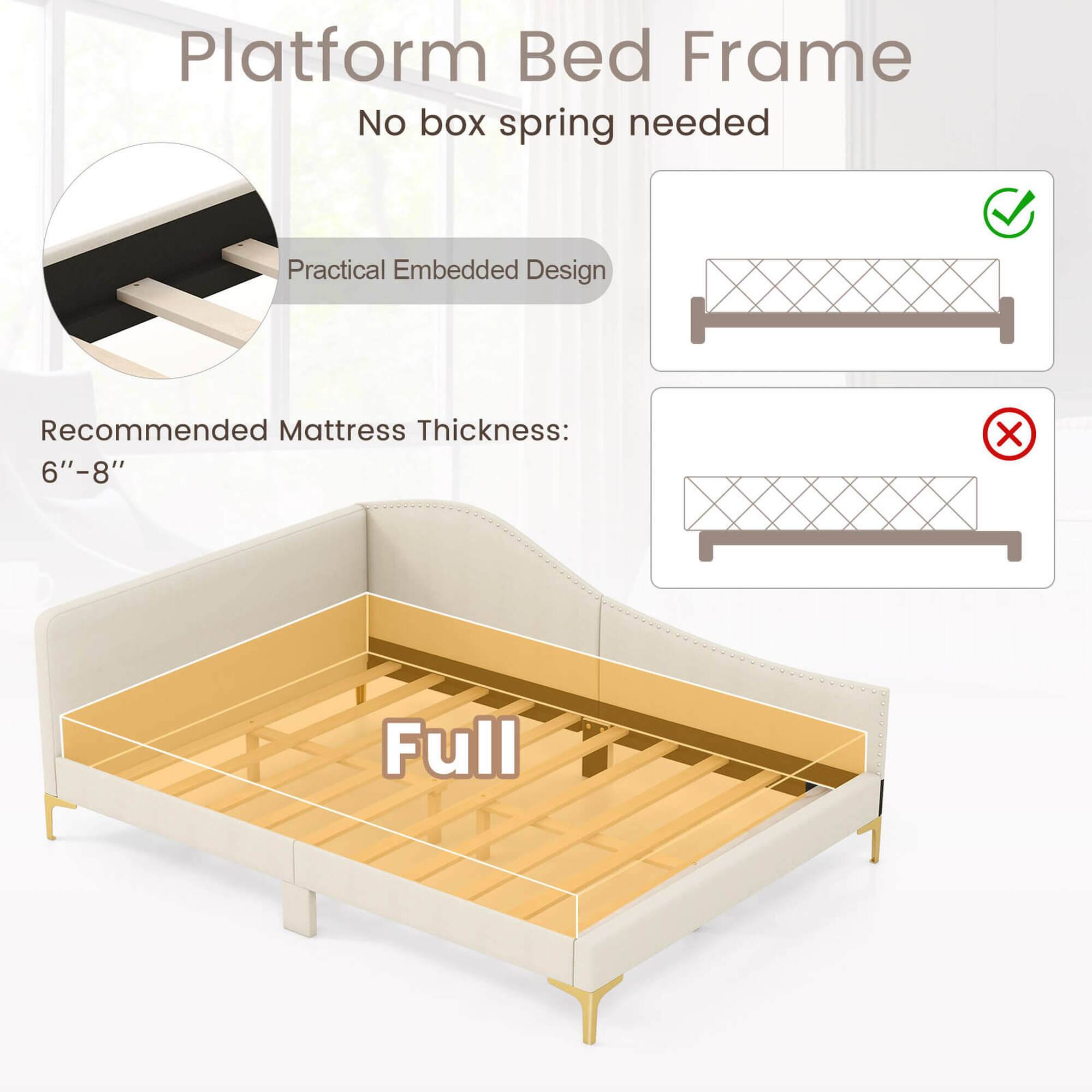 Platform Bed Frame No box spring needed Practical Embedded Design Recommended Mattress Thickness: 6"-8" X Full