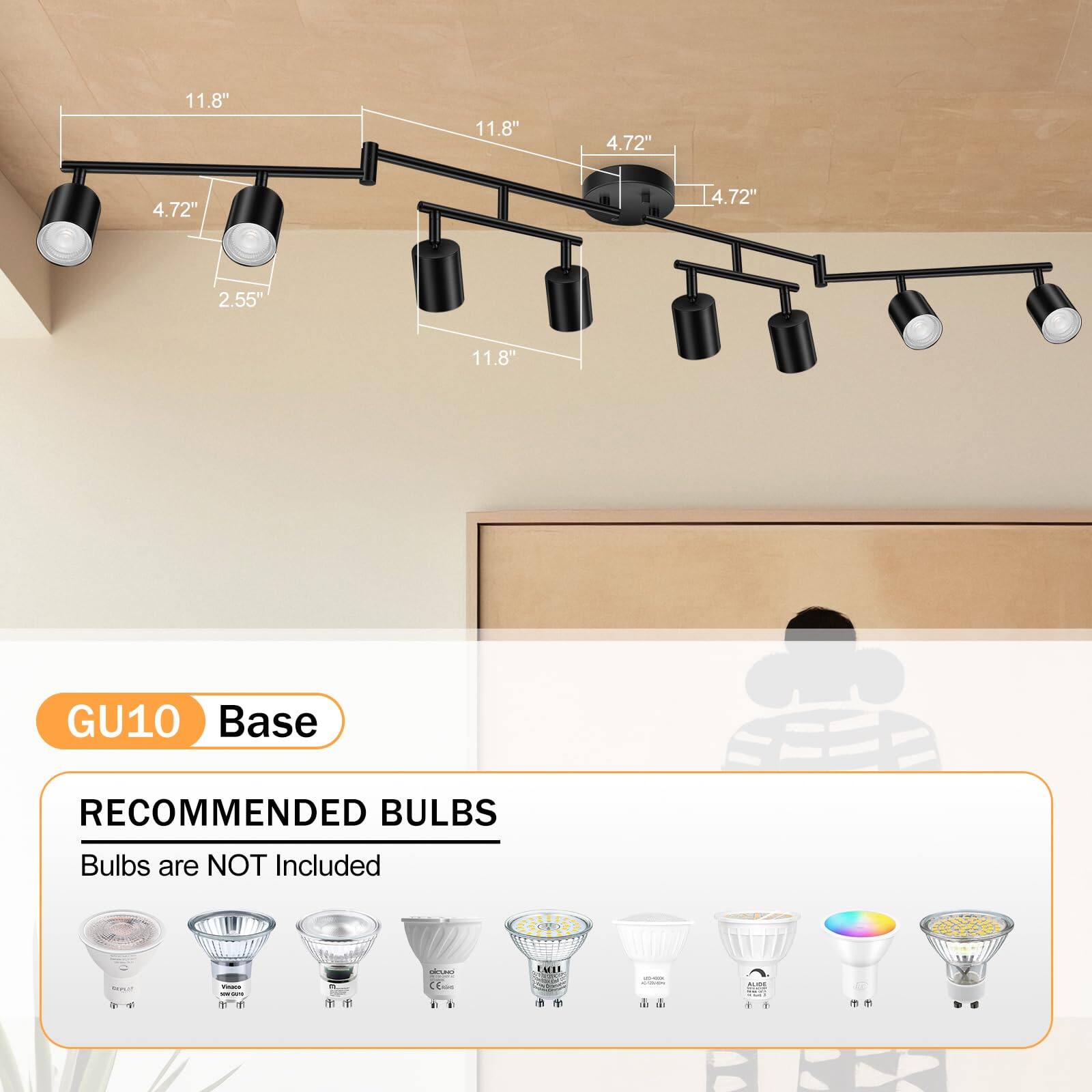 11.8" 11.8" 4.72" 4.72" 4.72" 2.55" 11.8" GU10 Base RECOMMENDED BULBS Bulbs are NOT Included