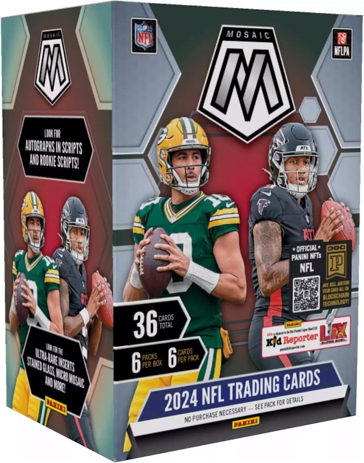 Mosaic M Look for autographs in scripts and rookie scripts! NFL Mosaic M NFLPA Official Do Panini NFTs NFL Ultra Rare Stained Glass Inserts and Micro Mosaic More! Paxi! Sell Your Card on Blockchain Technology! Cards 36 Total Reporter JKCH RX Kfd Cards Packs 6 Per Pack 6 Per Box Trading Cards 2024 NFL Pack for Details See Purchase Necessary No Paxi!