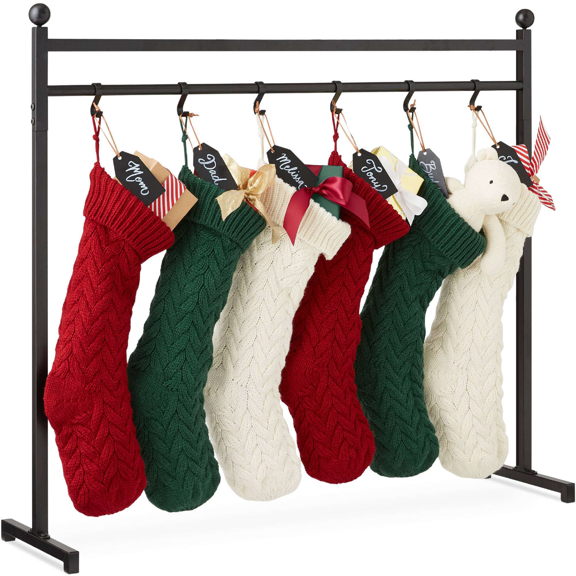 Best Choice Products - 3ft Christmas Stocking Stand, Hanging Holiday Decor Display w/ Name Tags, Chalk Marker - Black