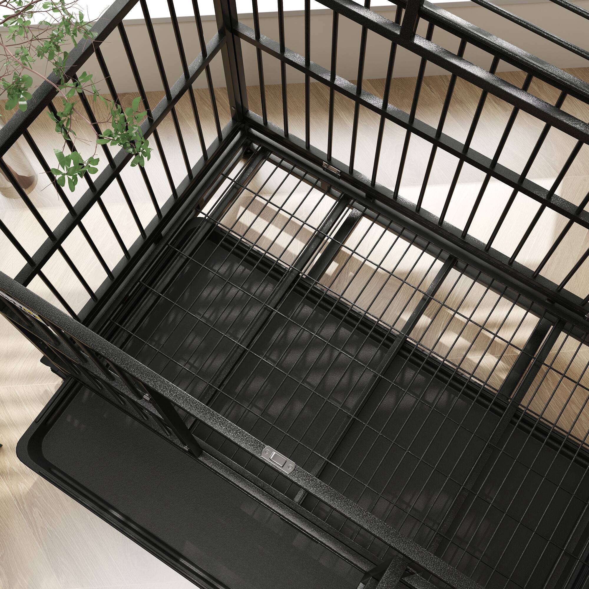 Alt View 8. Pawhut - Heavy Duty Dog Crate Metal Cage Kennel with Lockable Wheels - Gray.