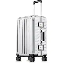 LUGGEX - 20 Inch Carry On Luggage Aluminum Frame Zipperless Hardside PC Suitcase 8010S - ZX-Core - Silver