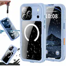 Dteck - For Apple iPhone 18 Pro Max Rugged Waterproof Case, Shockproof Mag Safe Built-in Screen Protector Full Body Cover - Lightblue