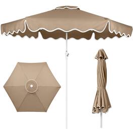 Best Choice Products - 9ft Patio Market Umbrella with Wavy Trim, Fade Resistant, Crank & Tilt, Wind Vent - Tan