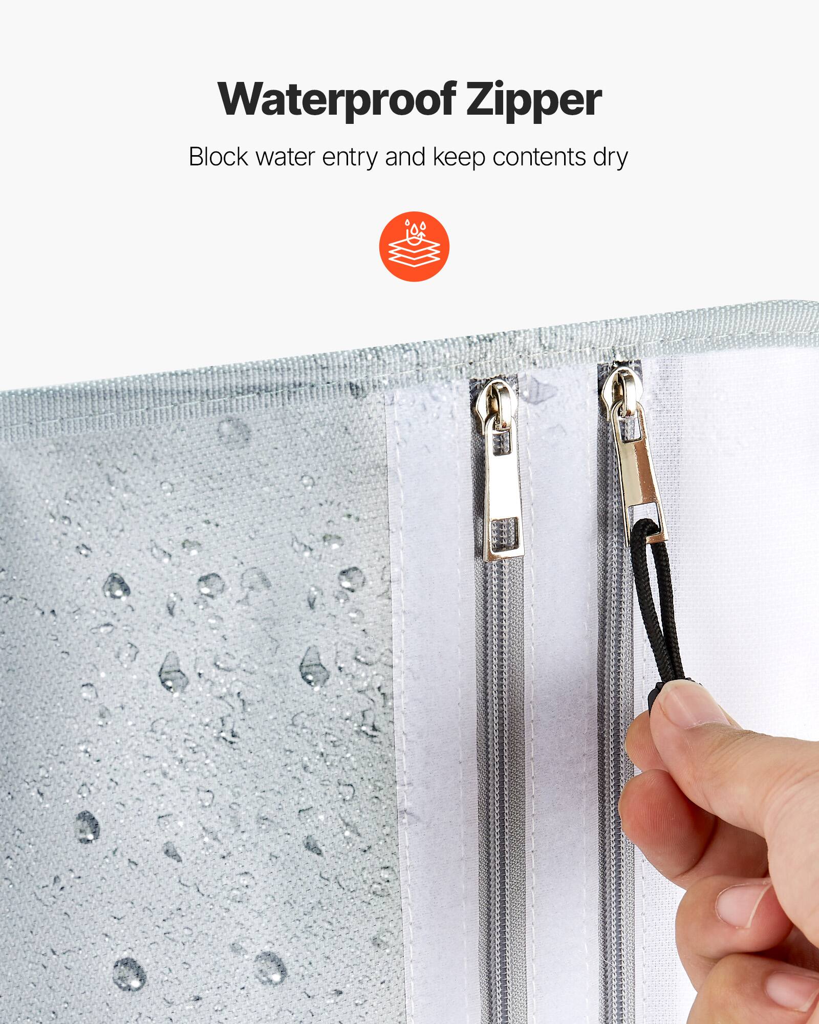 Waterproof Zipper  
Block water entry and keep contents dry