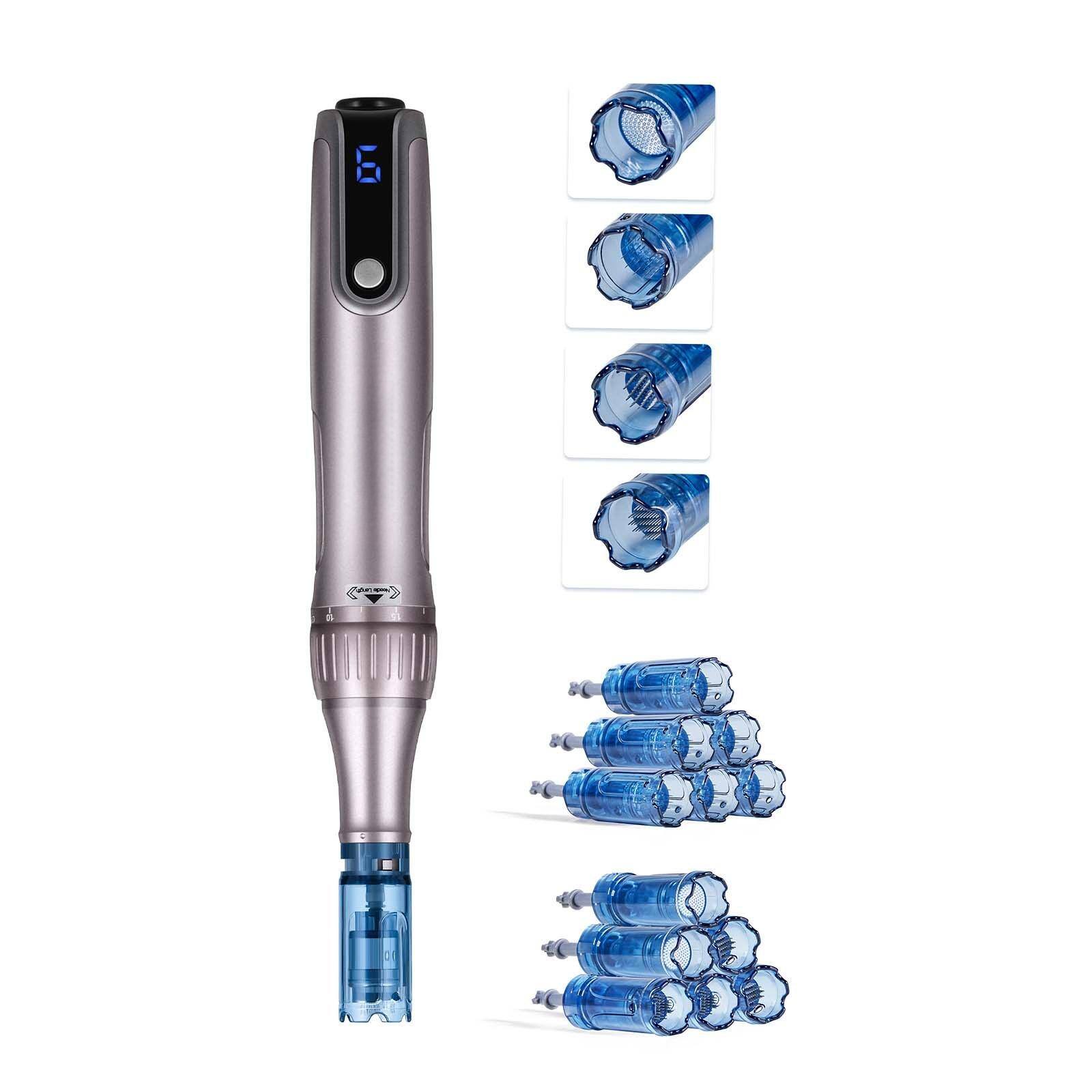 Alt View 8. Glintex - Professional Microneedling Pen M8S Electric Derma Pen w/ 12 Anti-Backflow Cartridges, LCD, 6 Speed, Adjustable Depth.