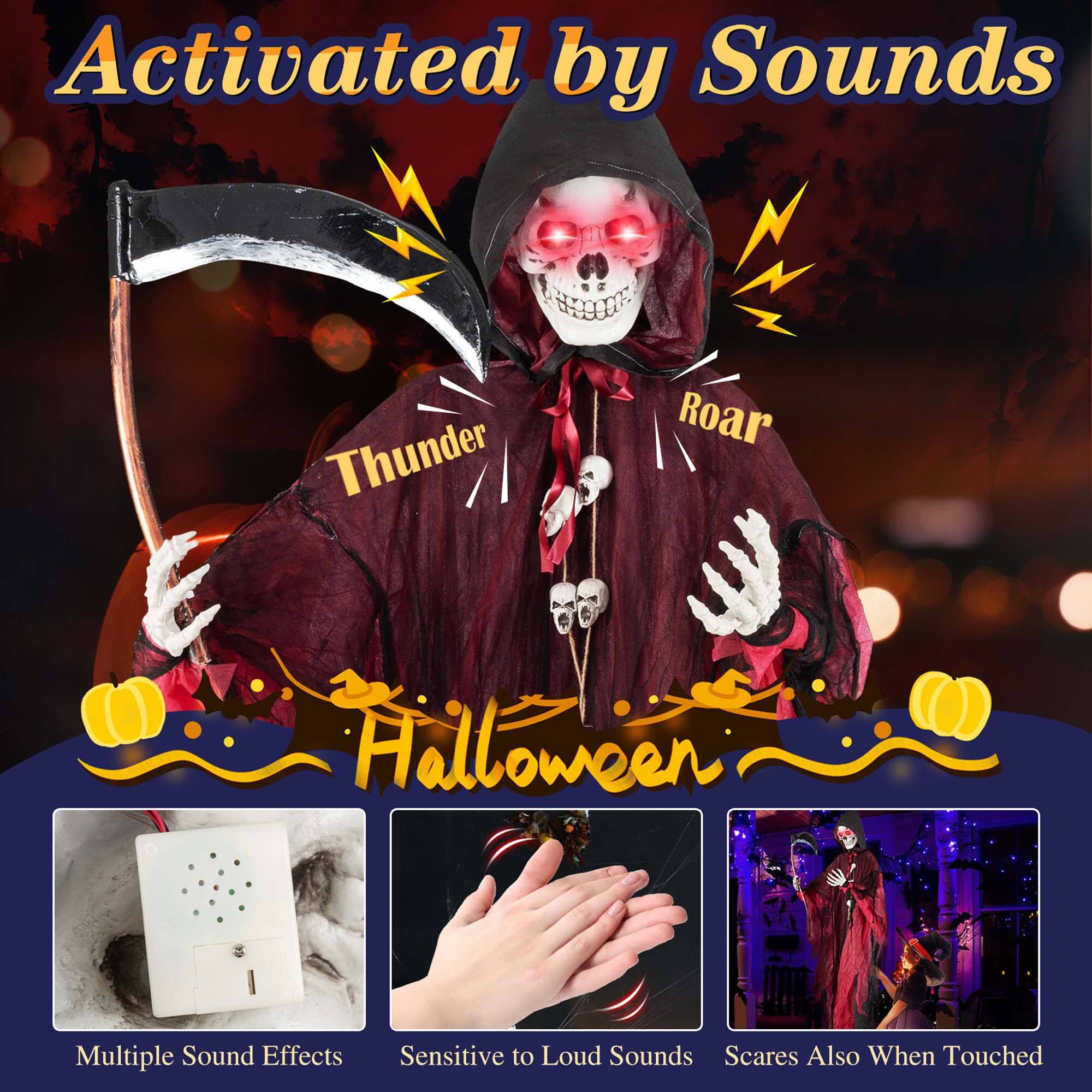 Activated by Sounds: Thunder Roar Halloween

Multiple Sound Effects
Sensitive to Loud Sounds
Scares Also When Touched