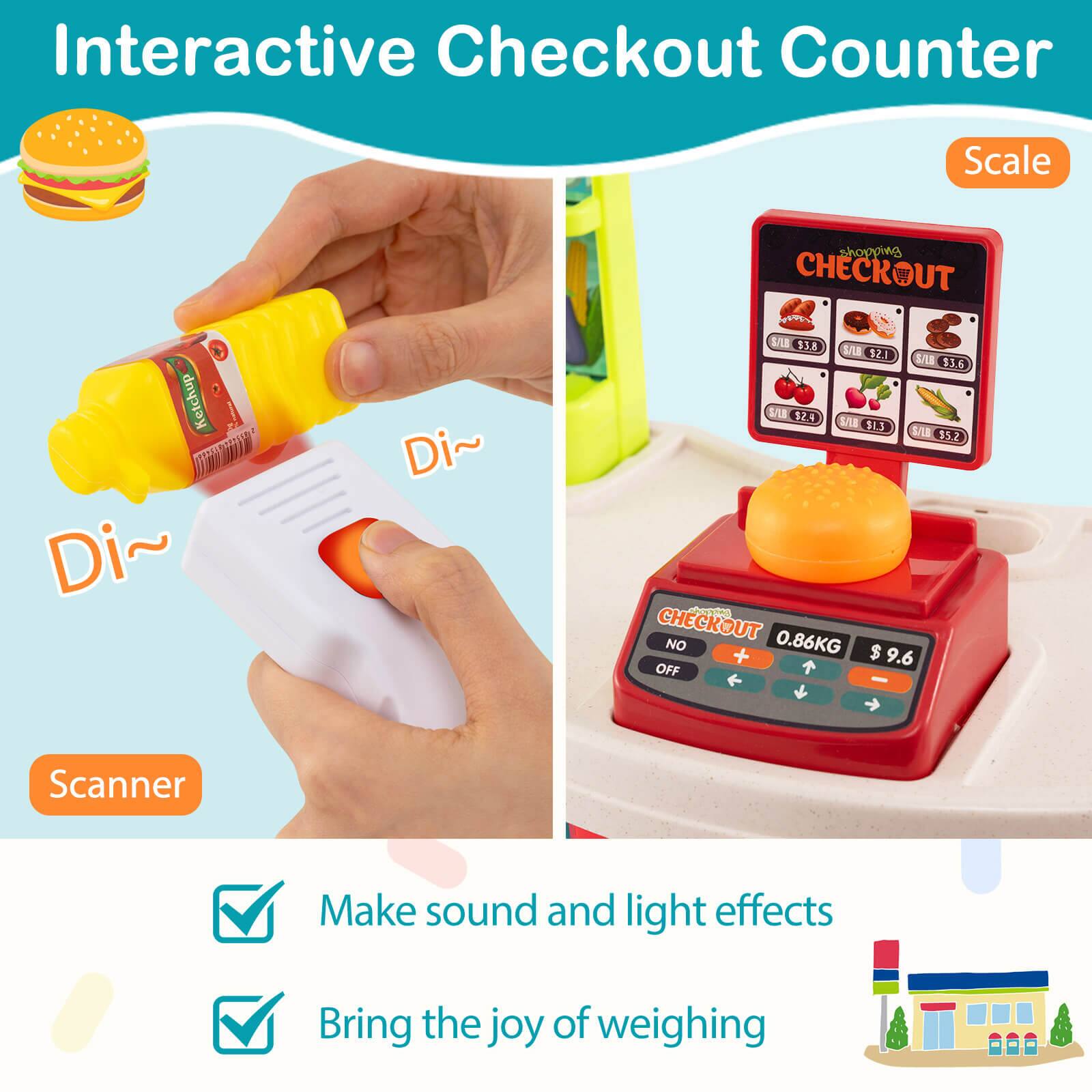 Interactive Checkout Counter

Scanner
Scale

Make sound and light effects
Bring the joy of weighing