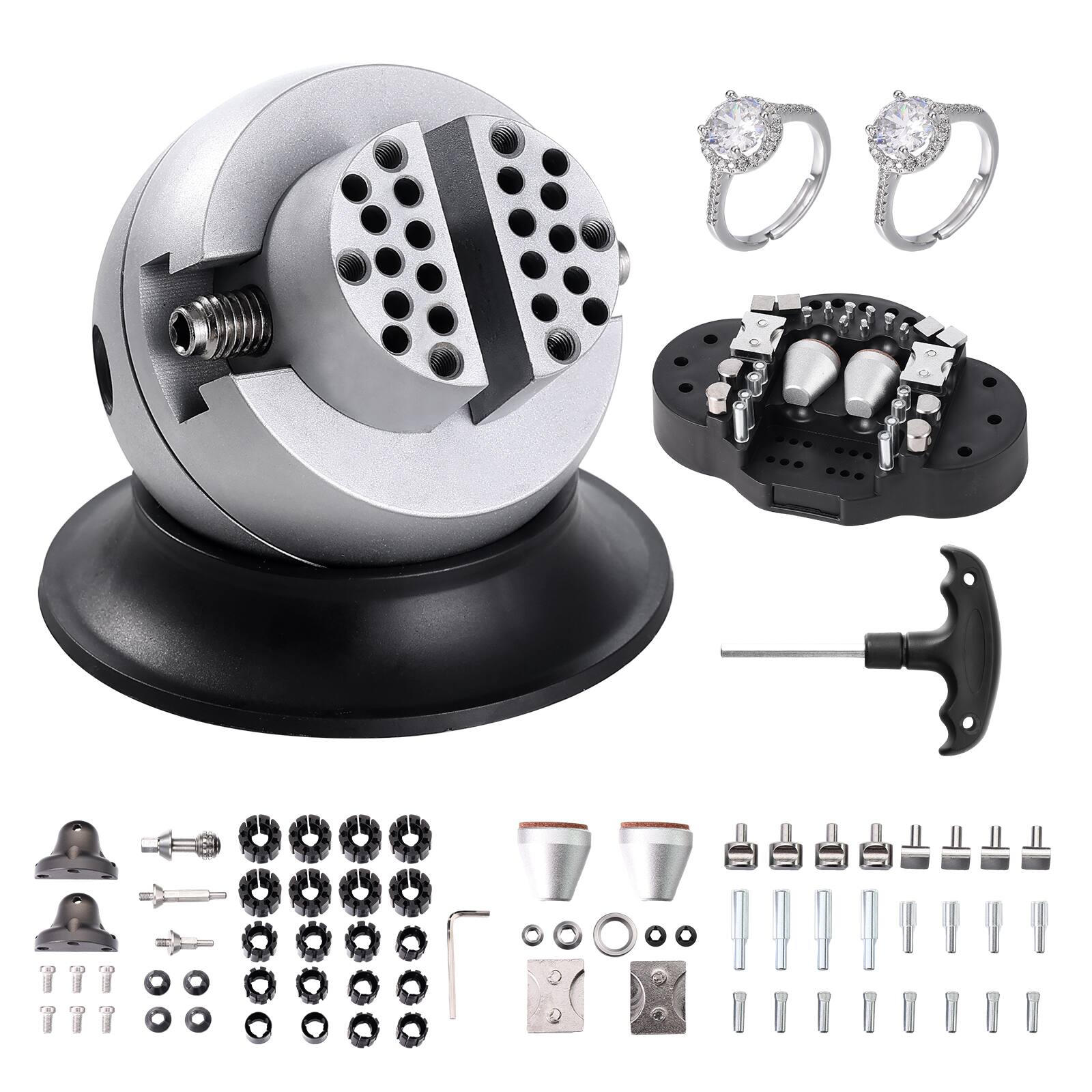 Alt View 5. VEVOR - Ball Vise, 3" Engraving Setting Tool, 360° Rotation Engraving Block Vise, 70 PCS Attachment Jewelry Engraving Block - Black;Silver.