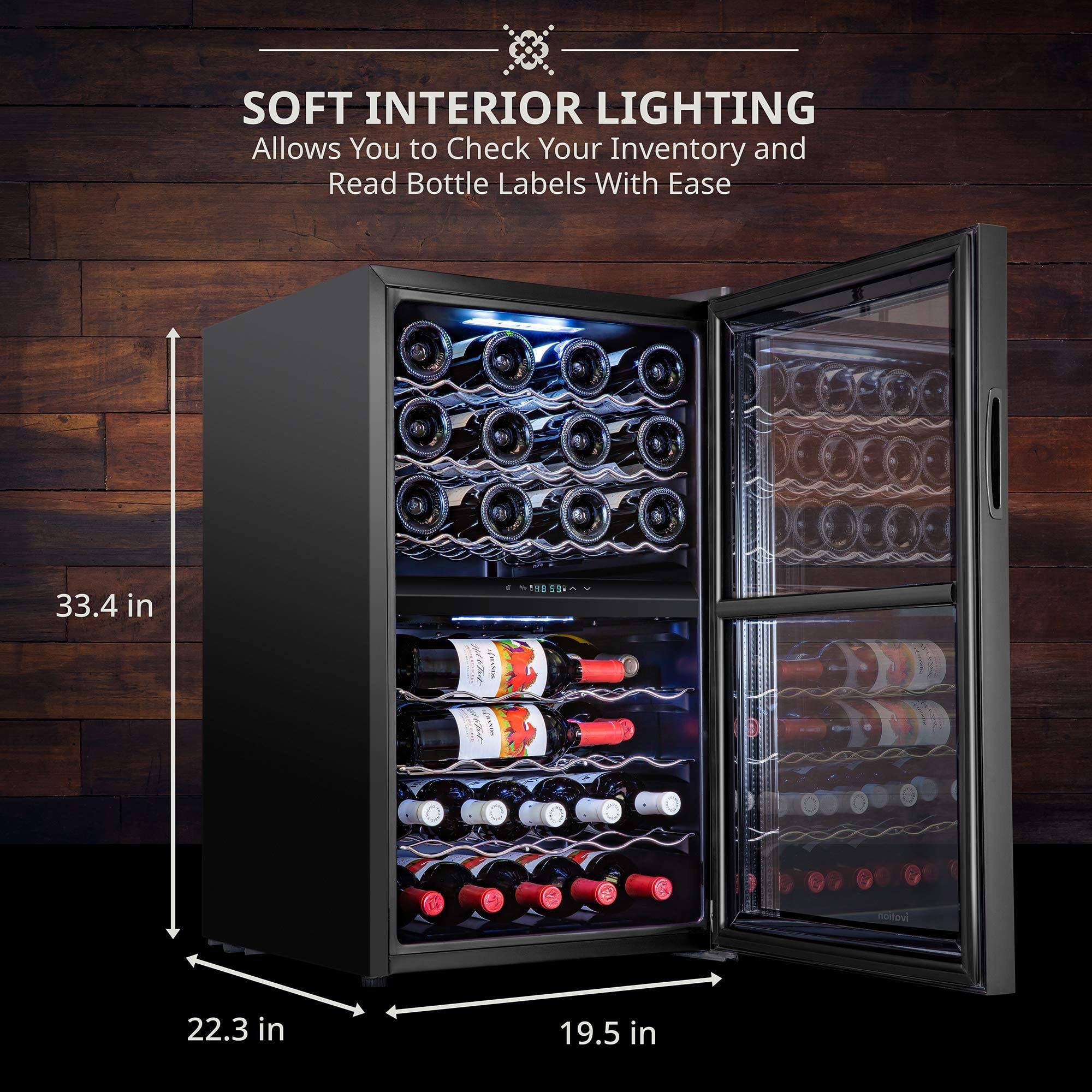 SOFT INTERIOR LIGHTING  
Allows You to Check Your Inventory and Read Bottle Labels With Ease  

33.4 in  
22.3 in  
19.5 in