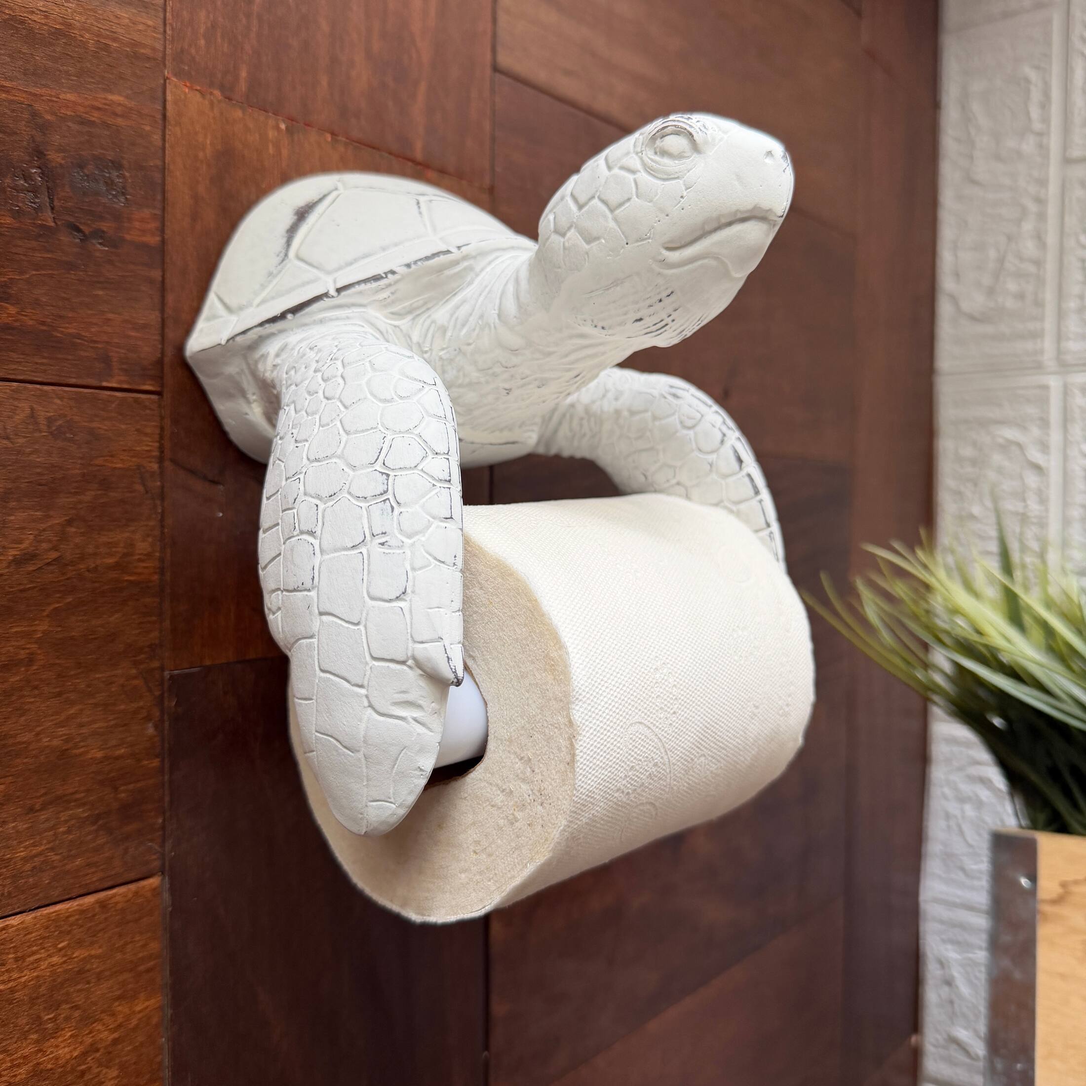 Alt View 4. Chesapeake Bay - Sea Turtle Toilet Paper Holder Whitewashed Resin Wall Mount 6.5 Inch Coastal - White.