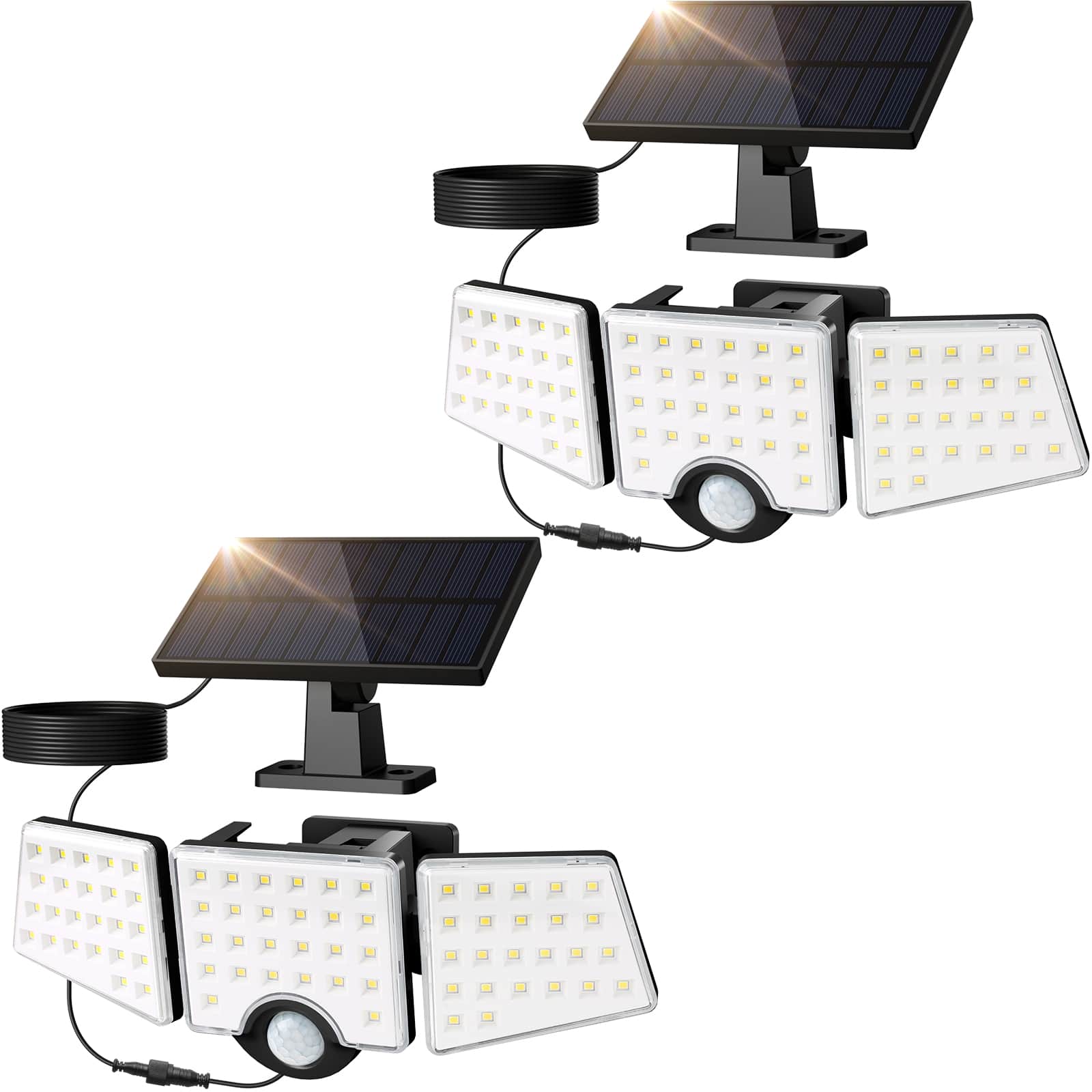 Lepro - 1000LM Solar Motion Sensor Light, 6500K, Separate Solar Panel, 3 Adjustable Heads, IP65 Waterproof for Porch Yard Garage - Black