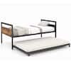 Front. Costway - Costway Twin Metal Daybed with Trundle Lockable Wheels Heavy Duty Metal Slats Support - Rustic Brown,Black.