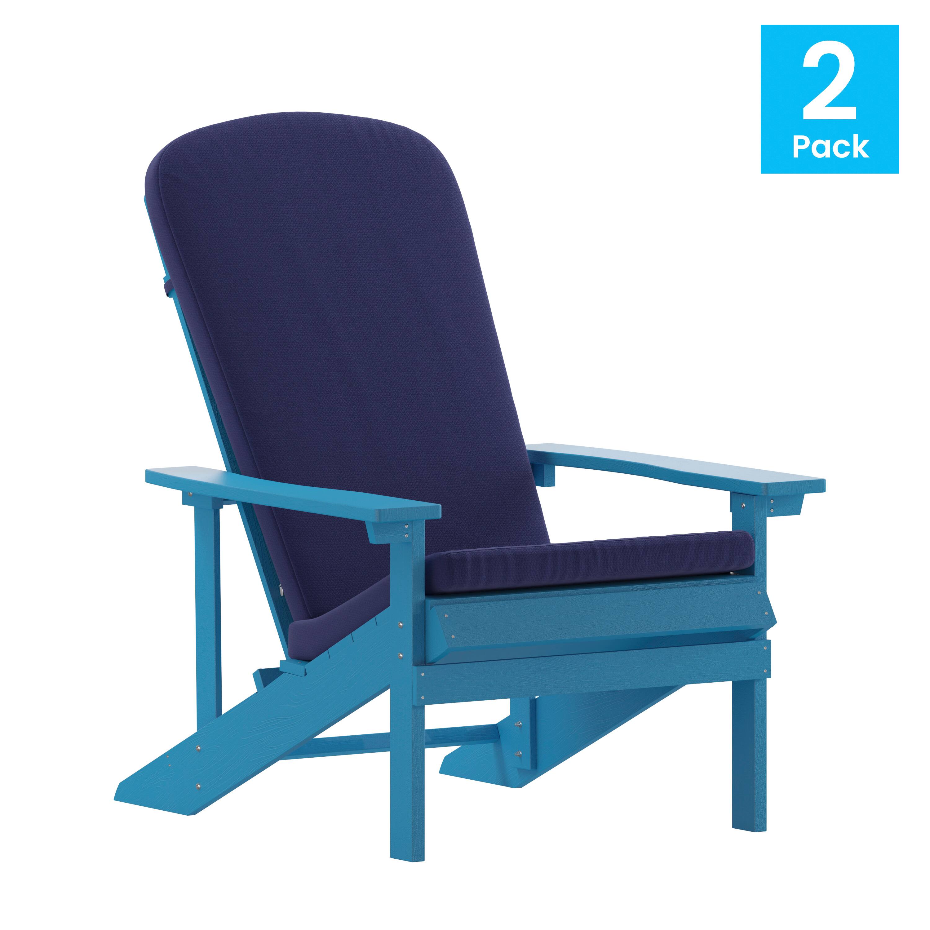 Alt View 1. Emma + Oliver - Hammond Set of Two All-Weather Polyresin Adirondack Chairs with Cushions - Blue Cushions/Blue Frame.