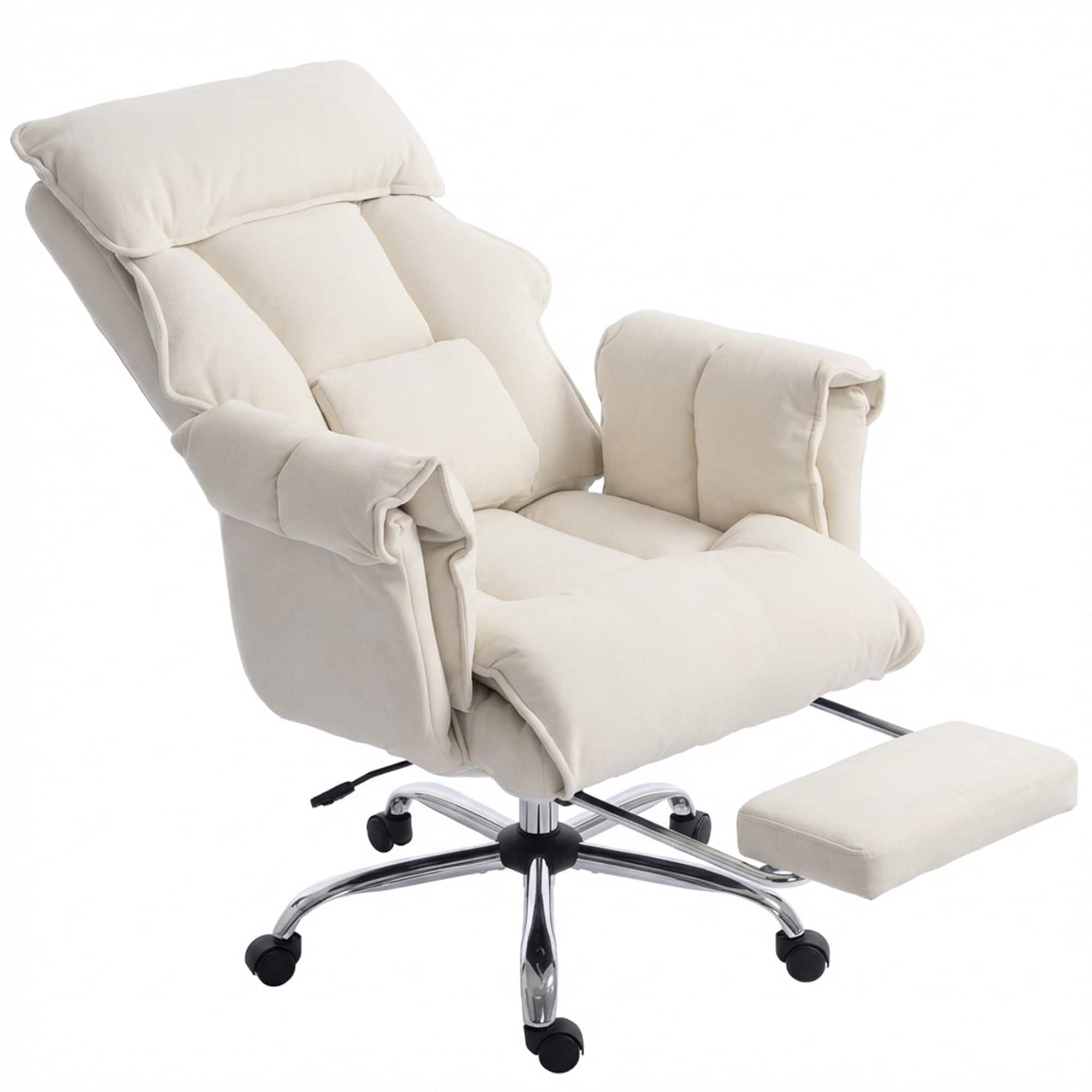 Homcom - Office Chair, Reclining Computer Chair with Footrest, High Back, Headrest, Adjustable Height - Cream White