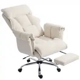 Homcom - Office Chair, Reclining Computer Chair with Footrest, High Back, Headrest, Adjustable Height - Cream White
