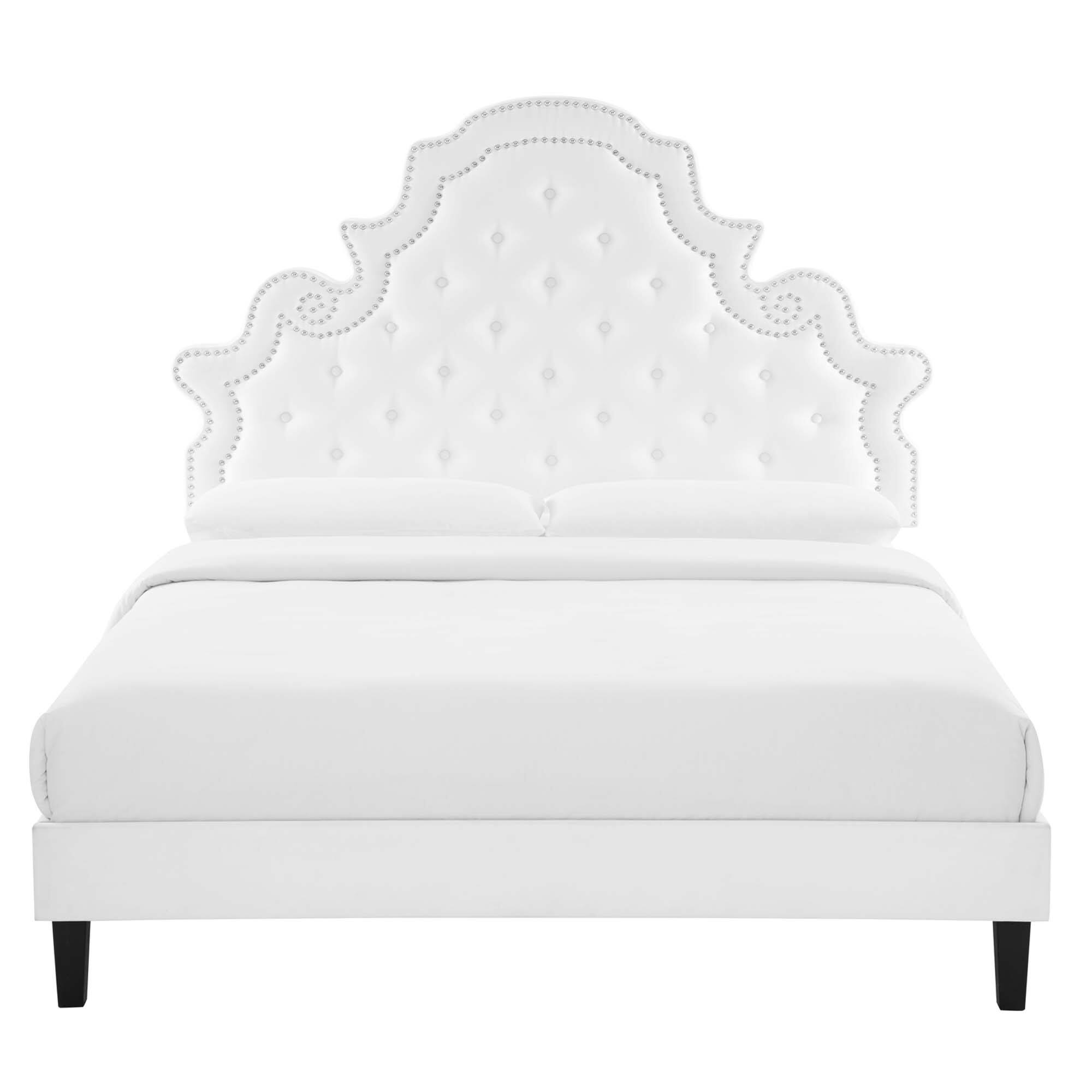 Alt View 5. Modway - Leah Chevron Tufted Performance Velvet Queen Platform Bed - White.