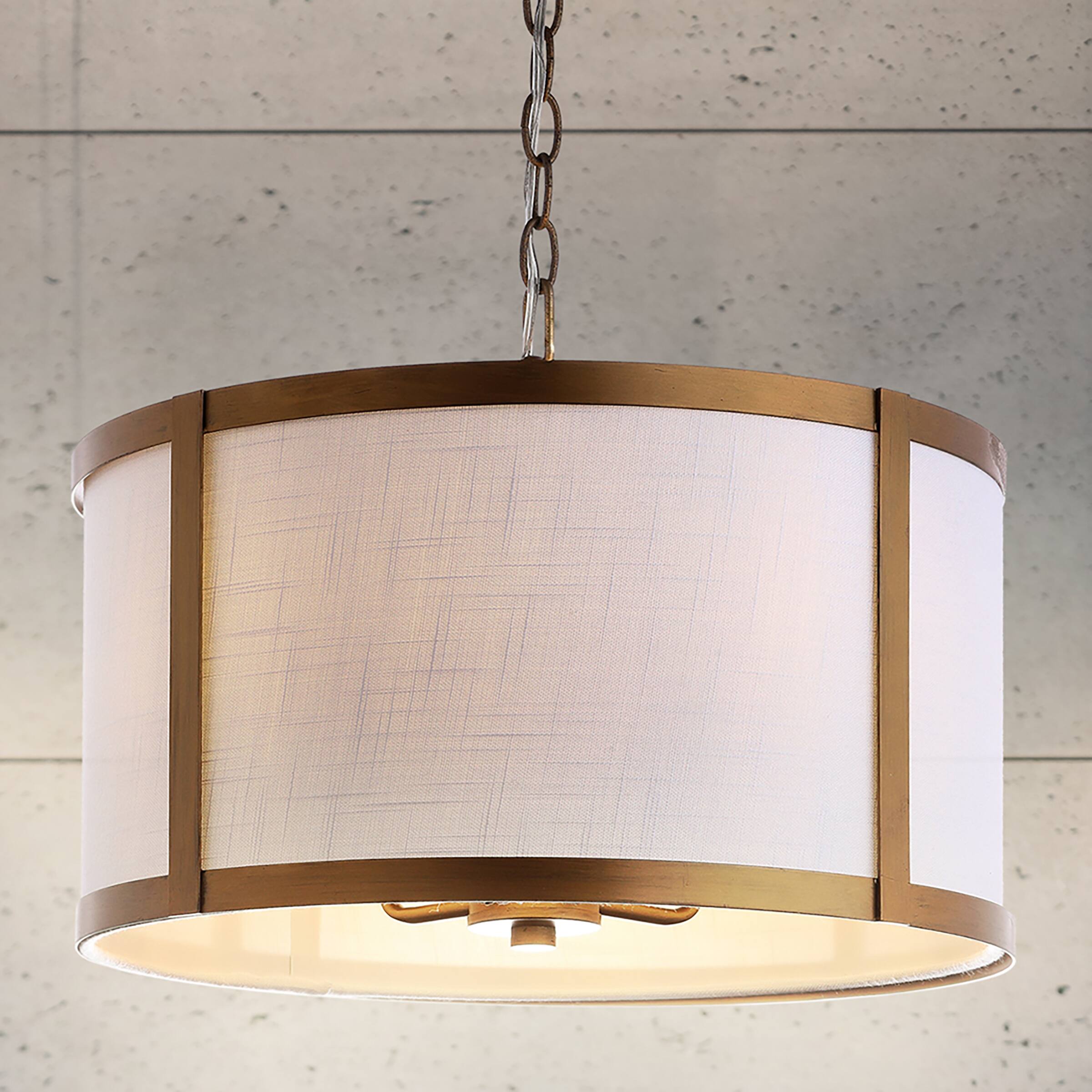 Alt View 1. Jonathan Y - Thatcher 17" Metal LED Pendant Light, Gold/White - Gold.