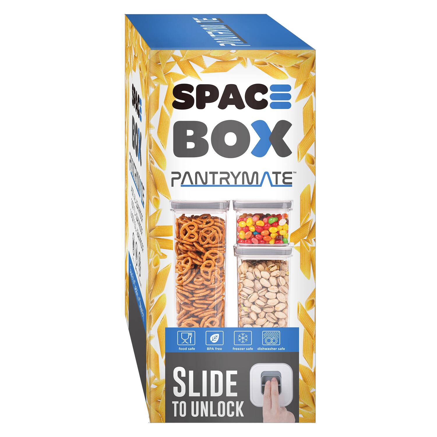 SPAC BOX PANTRYMATE

food safe BPA free freezer safe dishwasher safe

SLIDE TO UNLOCK