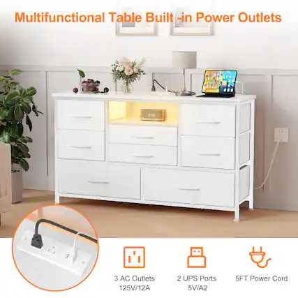Multifunctional Table Built-in Power Outlets
- 3 AC Outlets 125V/12A
- 2 UPS Ports 5V/A2
- 5FT Power Cord
